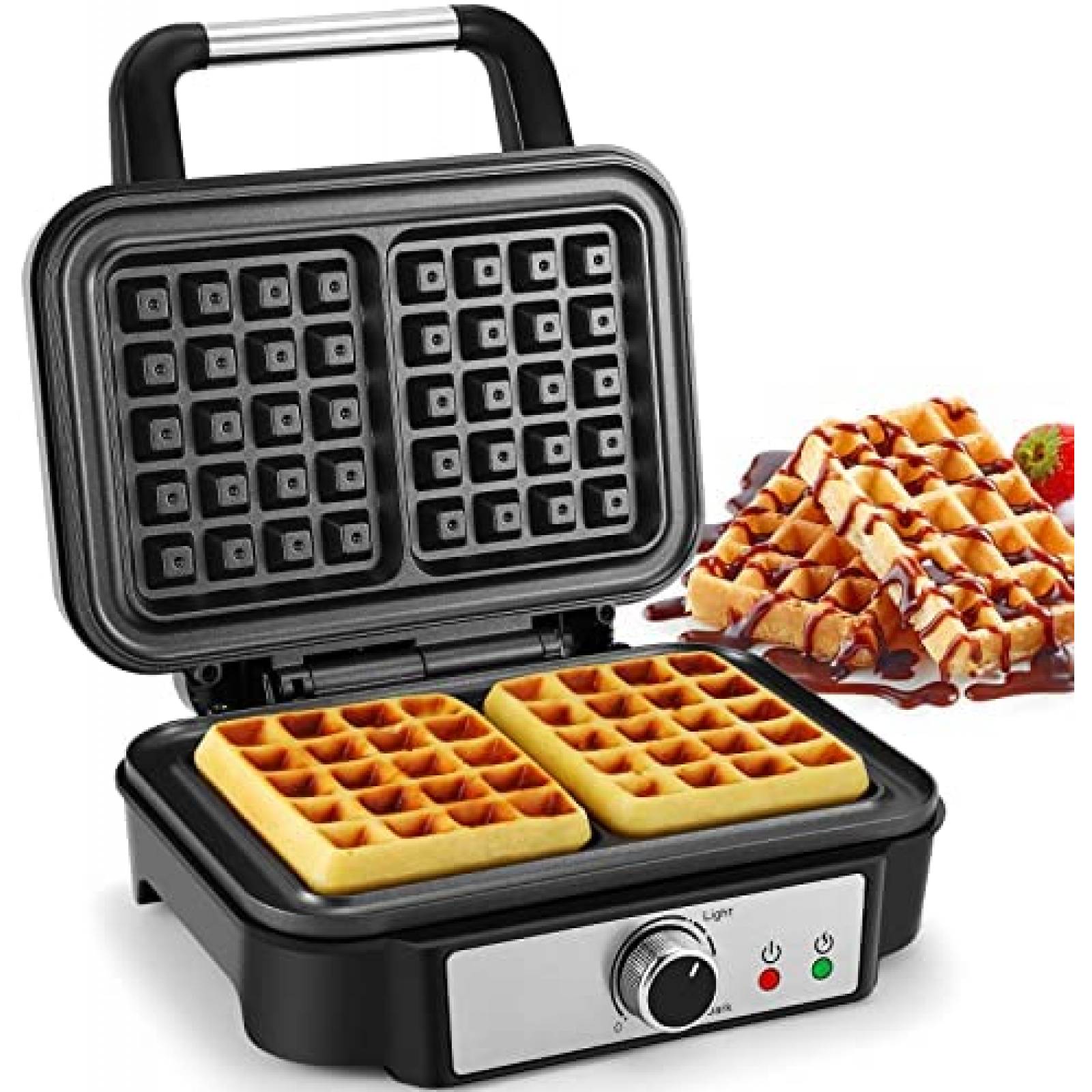 Wafflera MONXOOK de 1000W para 2 Waffles Cuadrados -Negro