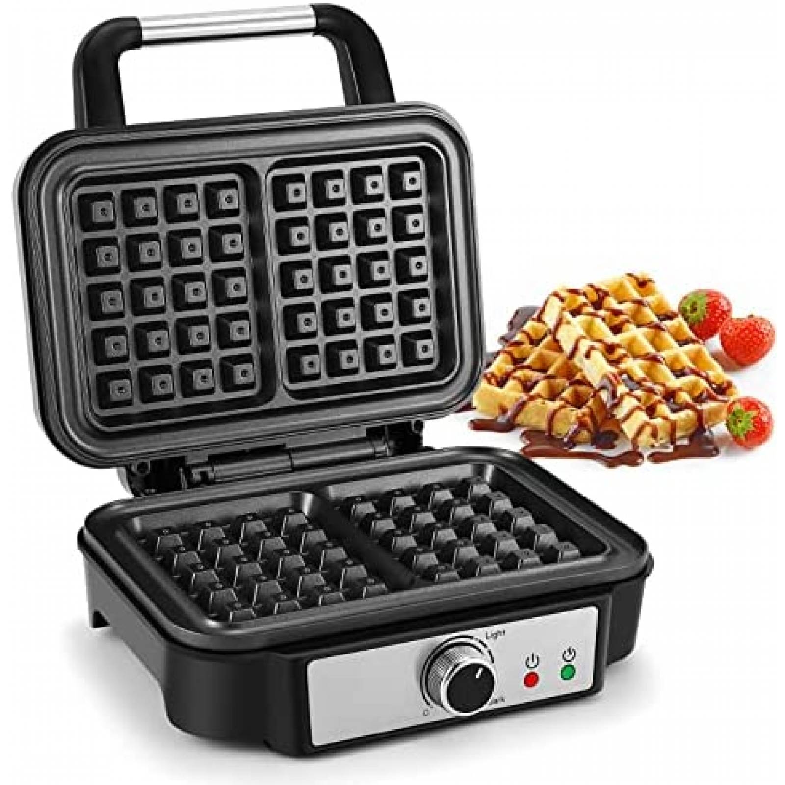 Wafflera MONXOOK de 1000W para 2 Waffles Cuadrados -Negro