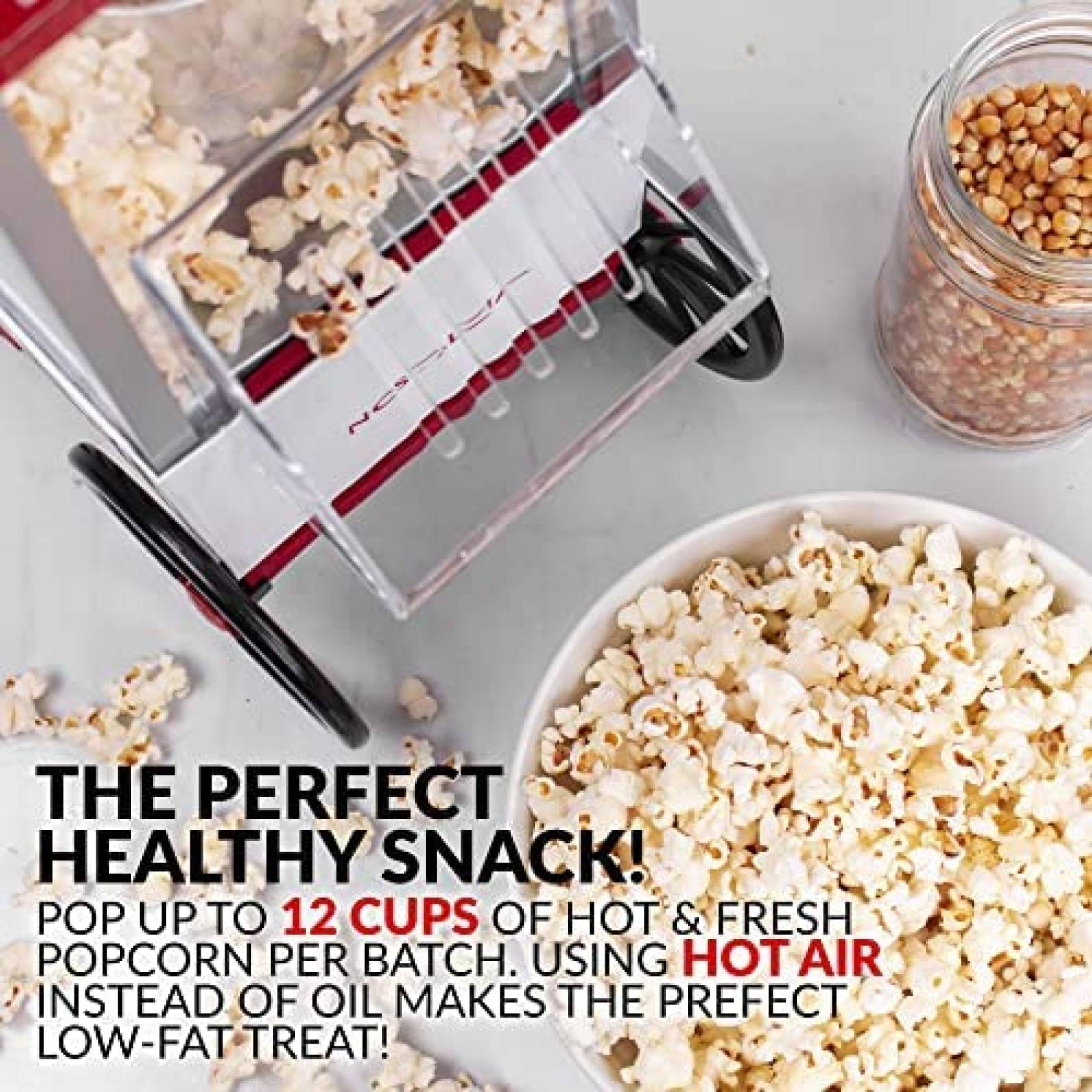 Maquina de Palomitas Nostalgia de 12 OZ Sin Aceite -Blanco