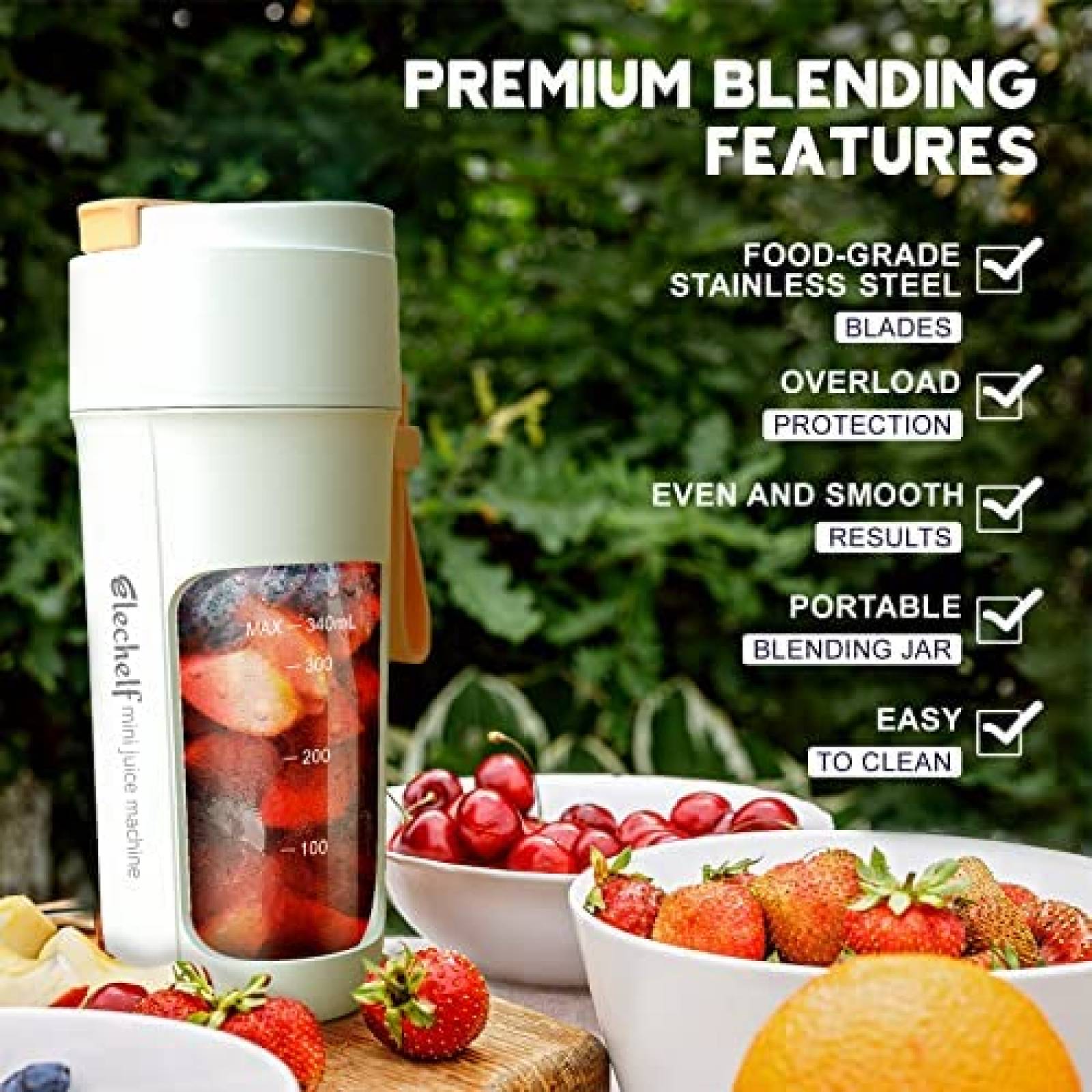 Licuadora Portatil Elechelf Recargable Cap. 12 Oz. -Blanco