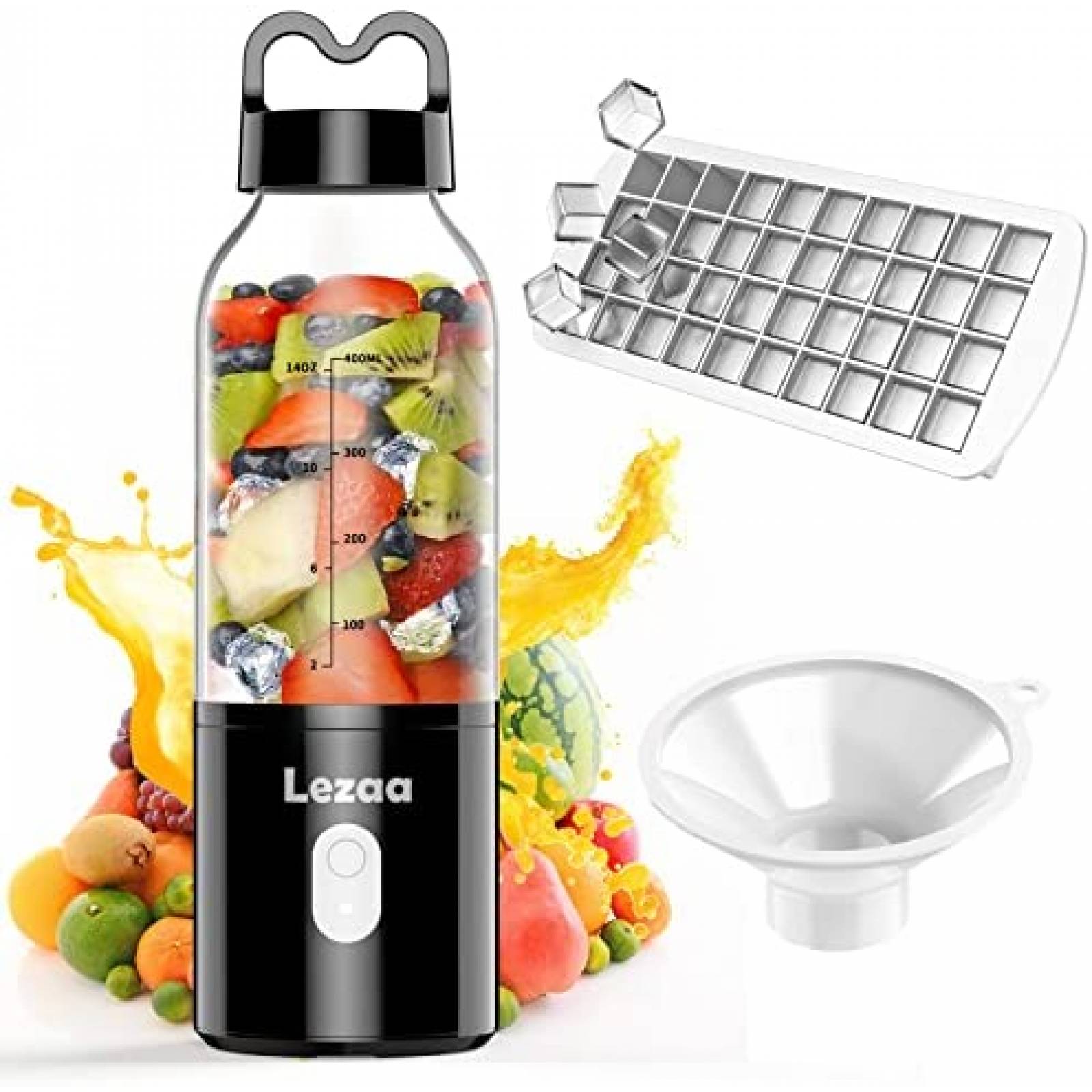 Licuadora Recargable LEZAA Miniatura de 14 Onzas -Negro