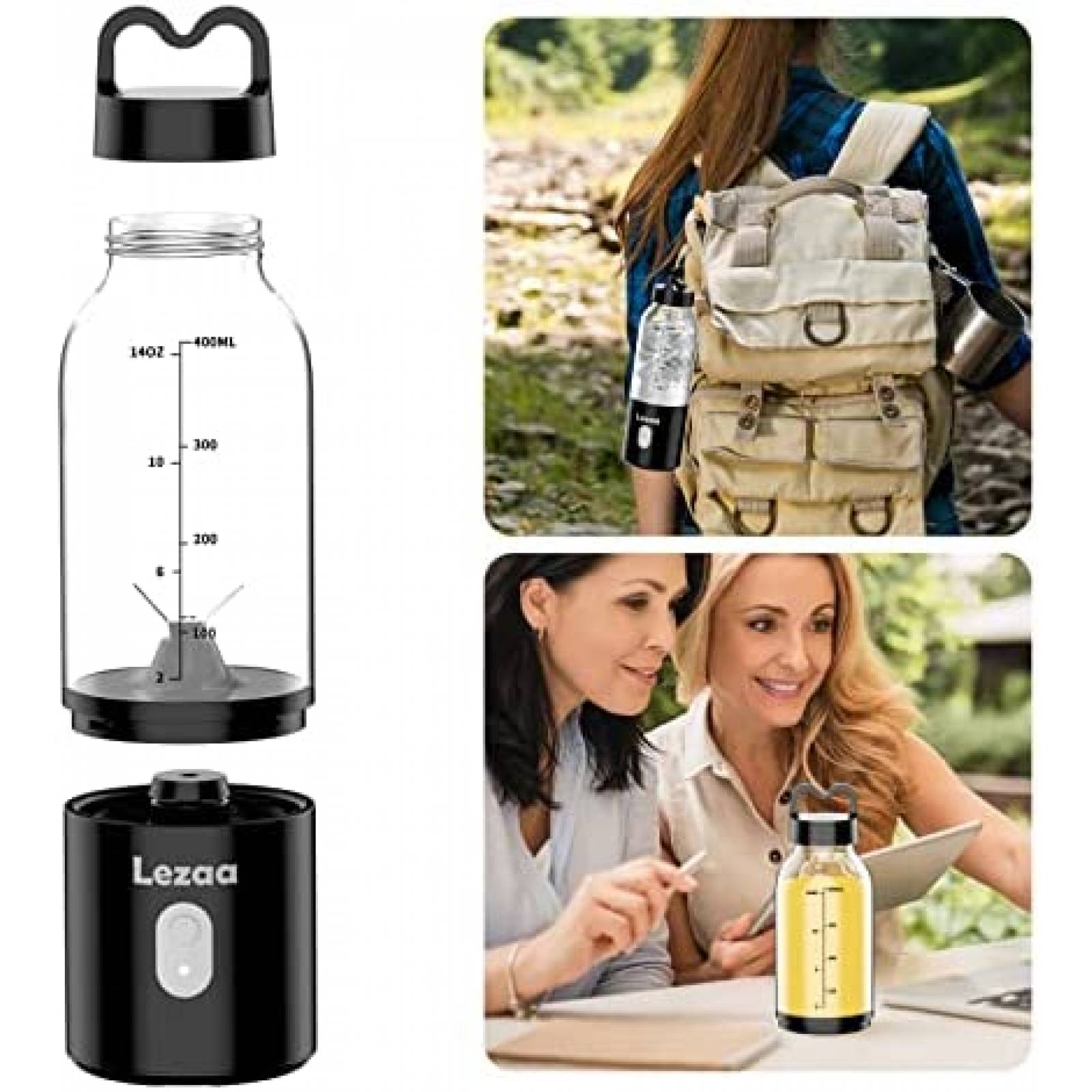 Licuadora Recargable LEZAA Miniatura de 14 Onzas -Negro