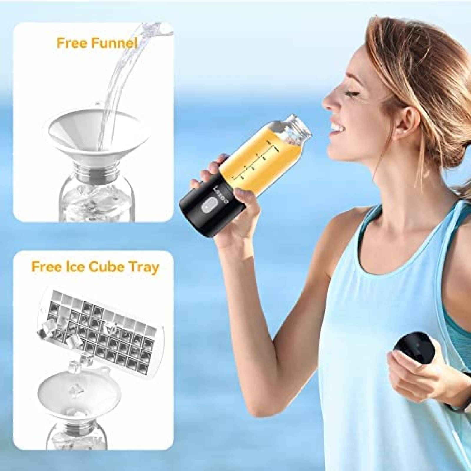 Licuadora Recargable LEZAA Miniatura de 14 Onzas -Negro