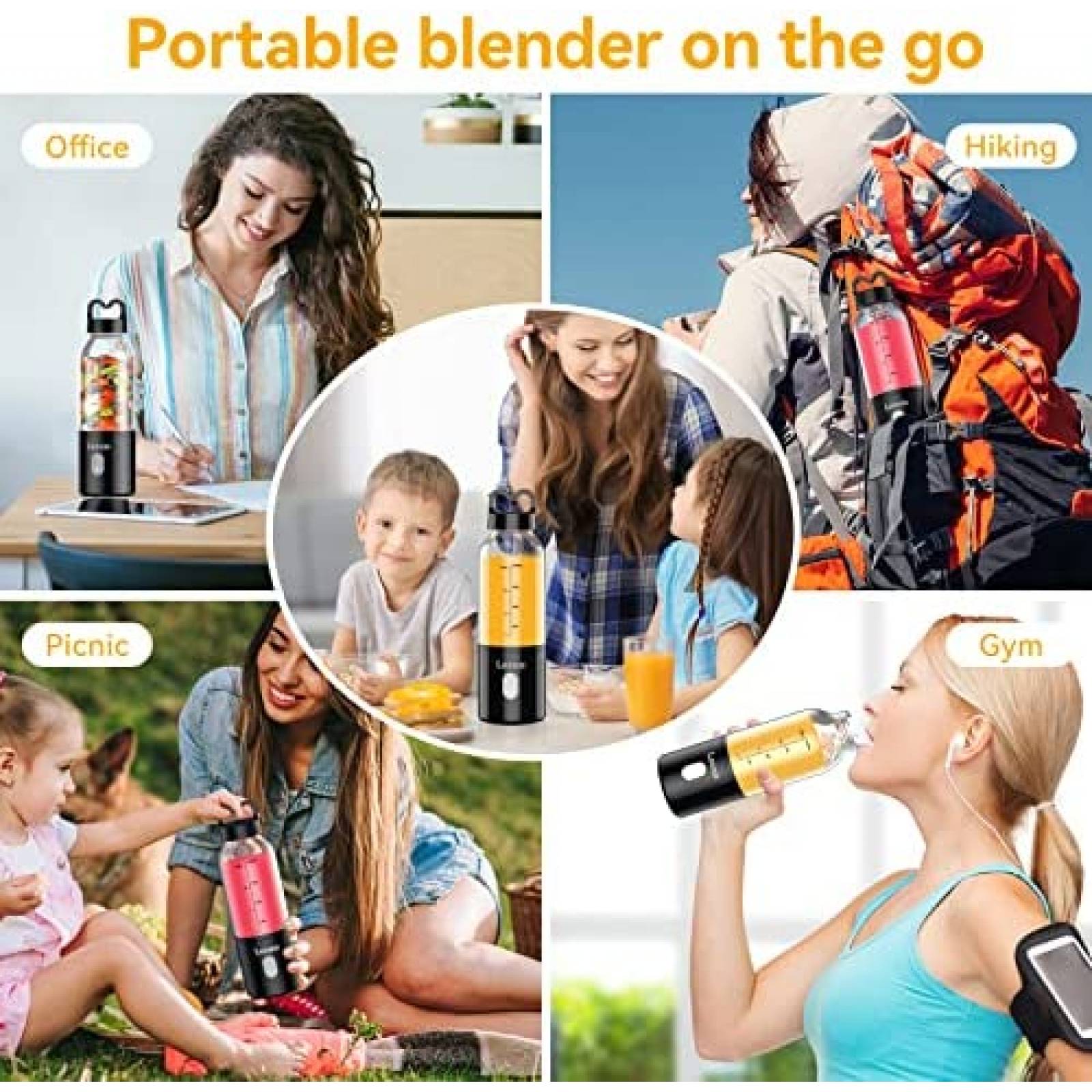 Licuadora Recargable LEZAA Miniatura de 14 Onzas -Negro