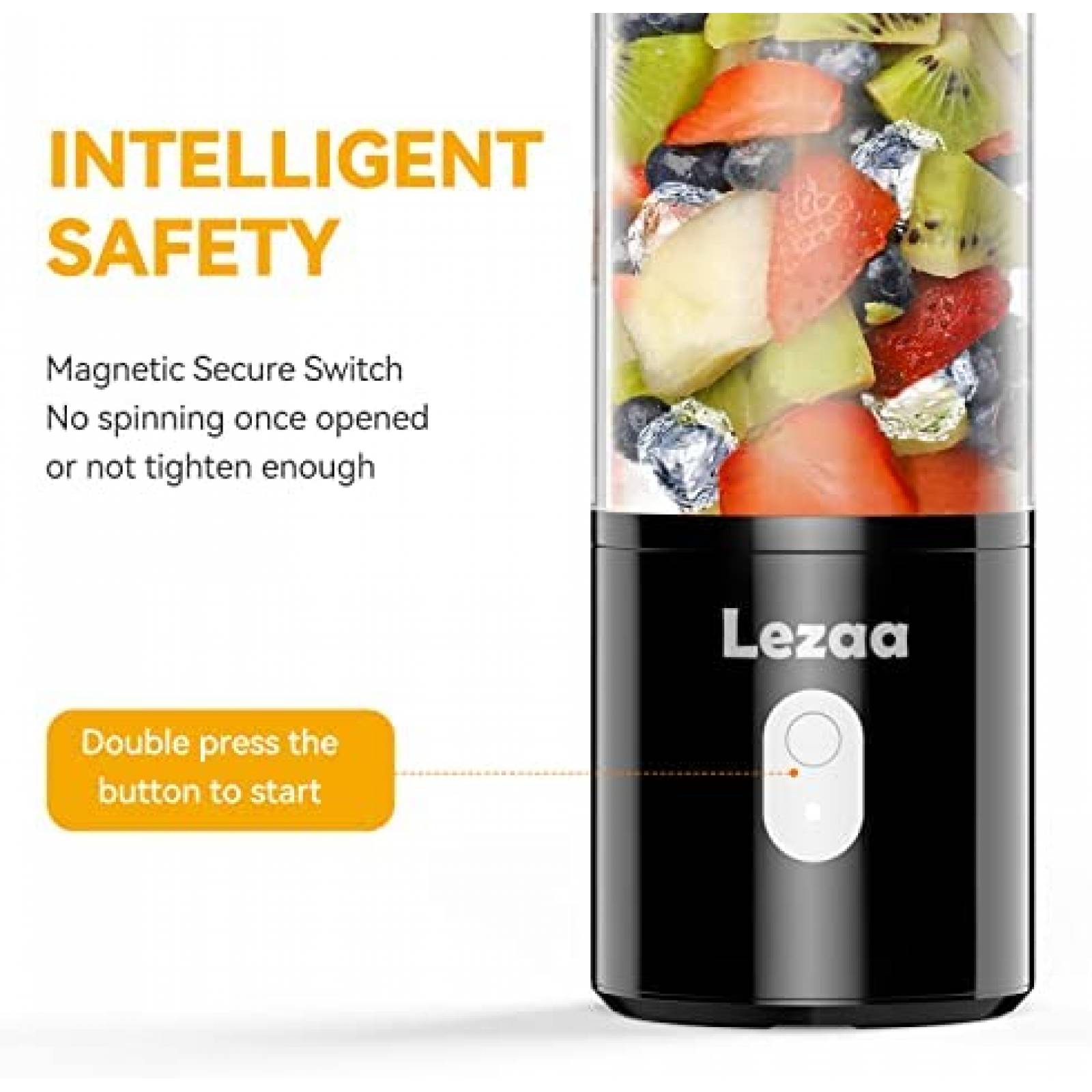 Licuadora Recargable LEZAA Miniatura de 14 Onzas -Negro