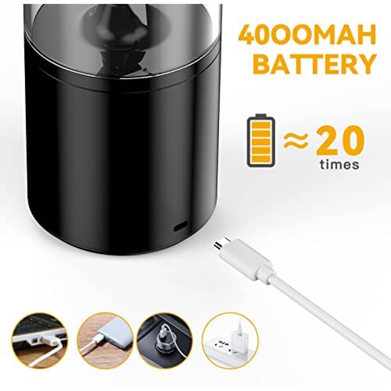 Licuadora Recargable LEZAA Miniatura de 14 Onzas -Negro