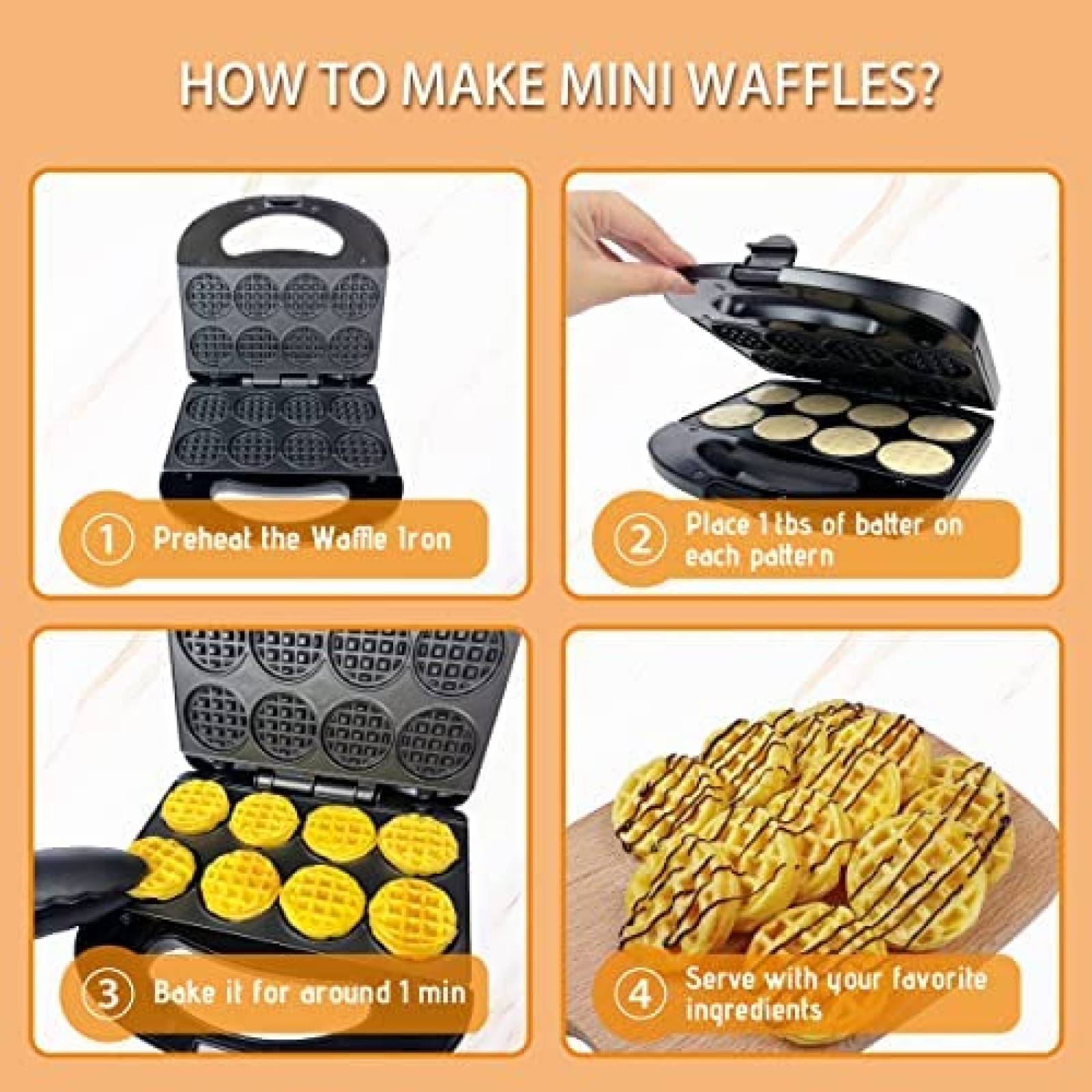 Wafflera FineMade para 8 Mini Waffles para Niño -Negro