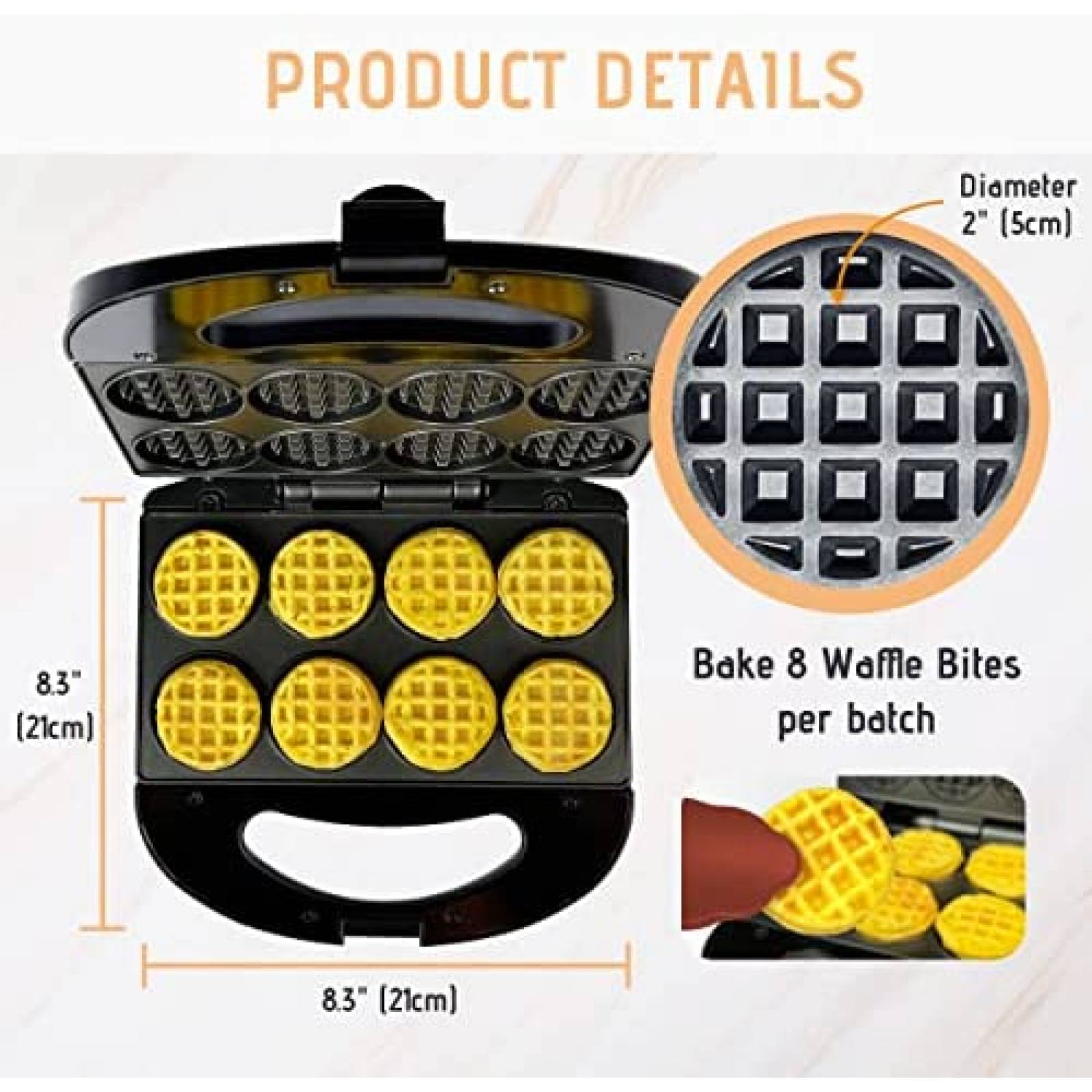 Wafflera FineMade para 8 Mini Waffles para Niño -Negro