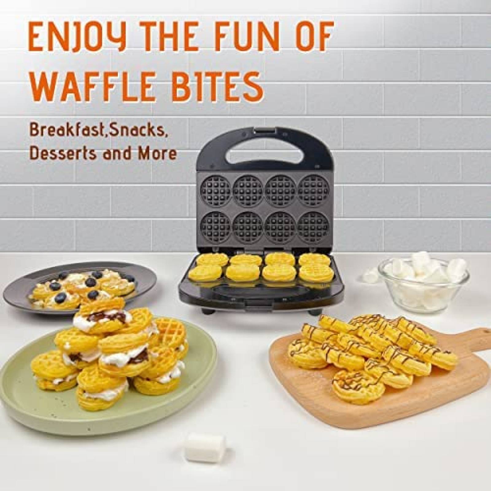 Wafflera FineMade para 8 Mini Waffles para Niño -Negro