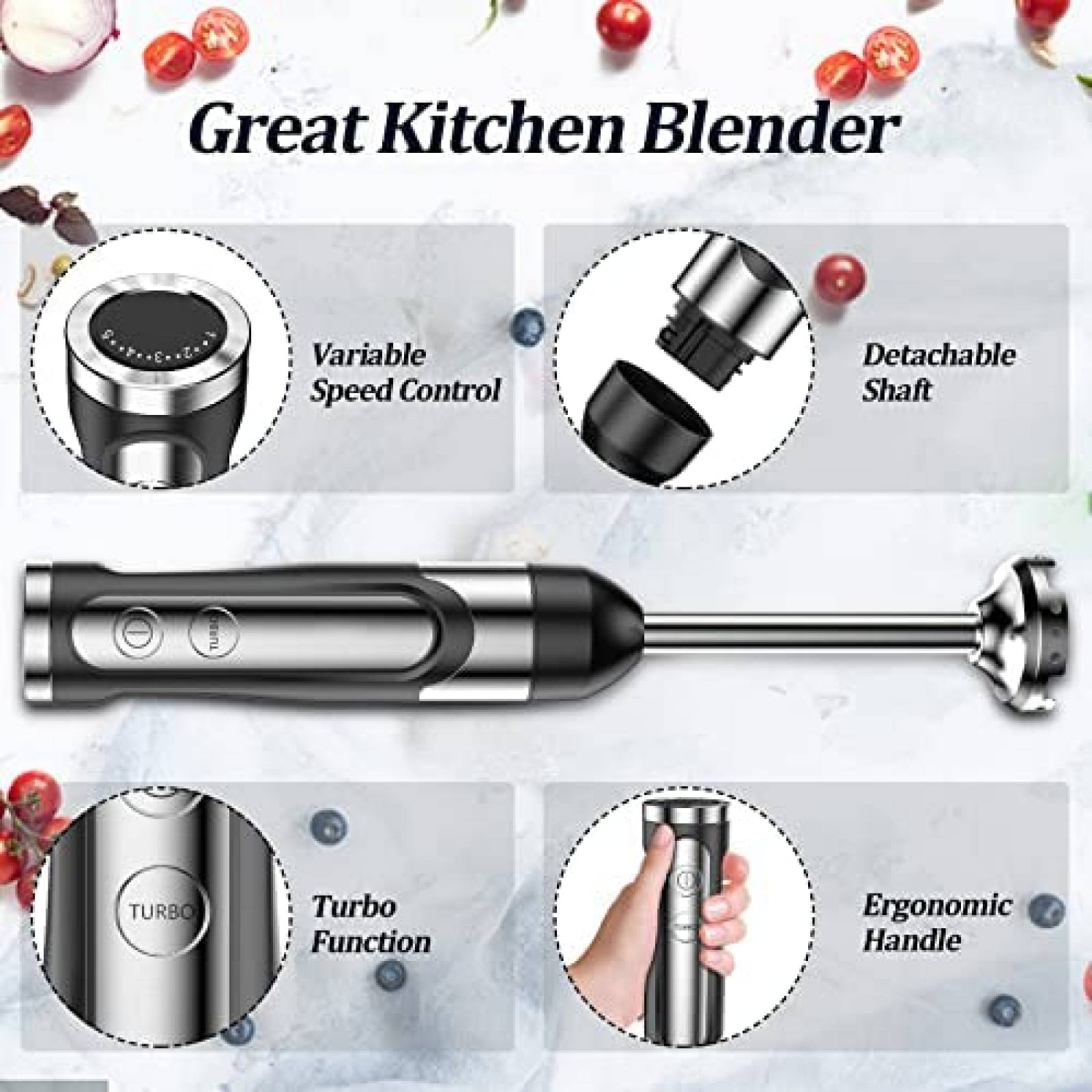 Licuadora de Mano LINKChef 3 en 1 1800W + Accesorios -Negro