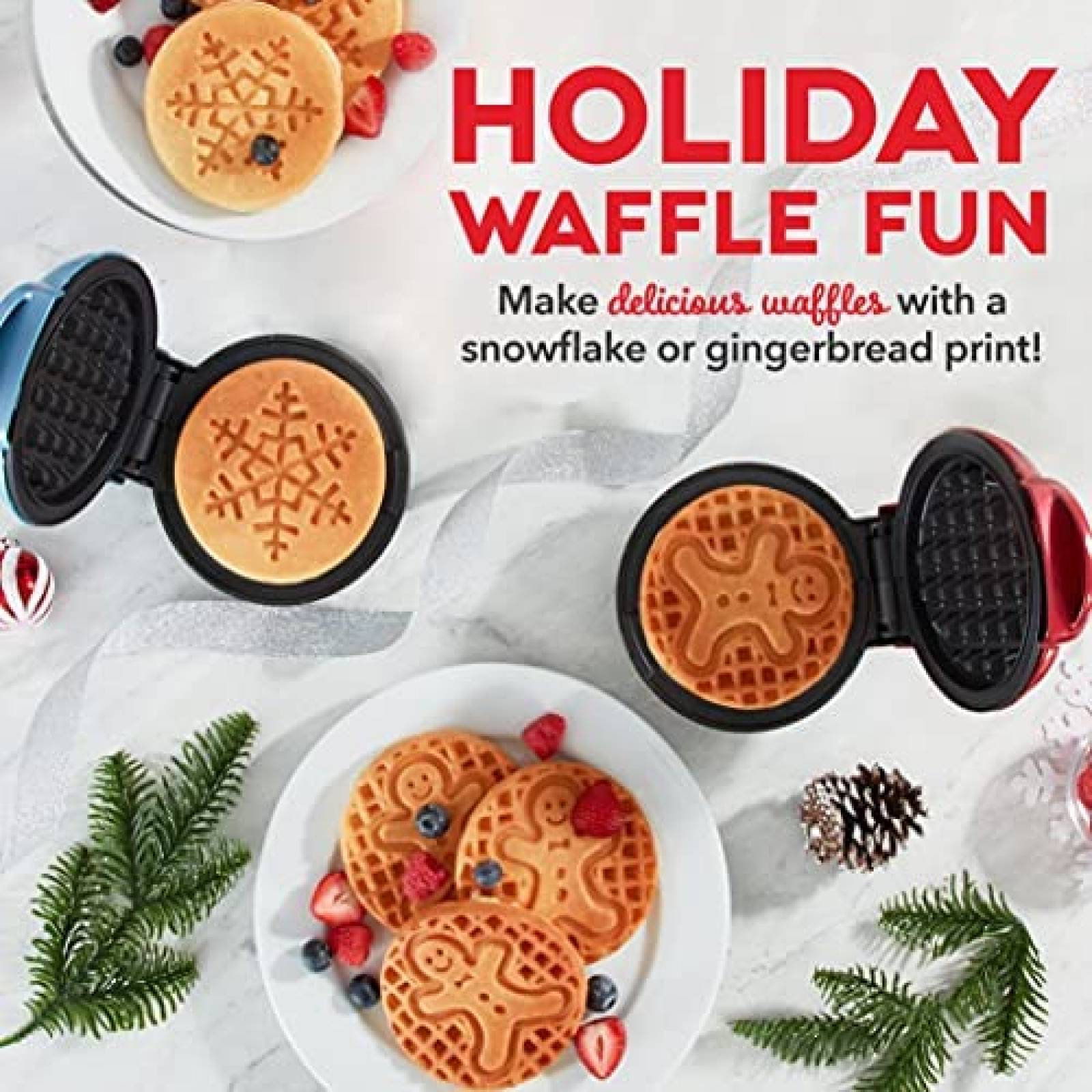 Mini Wafflera DASH Diseño Navideño 2pzs -Multicolor