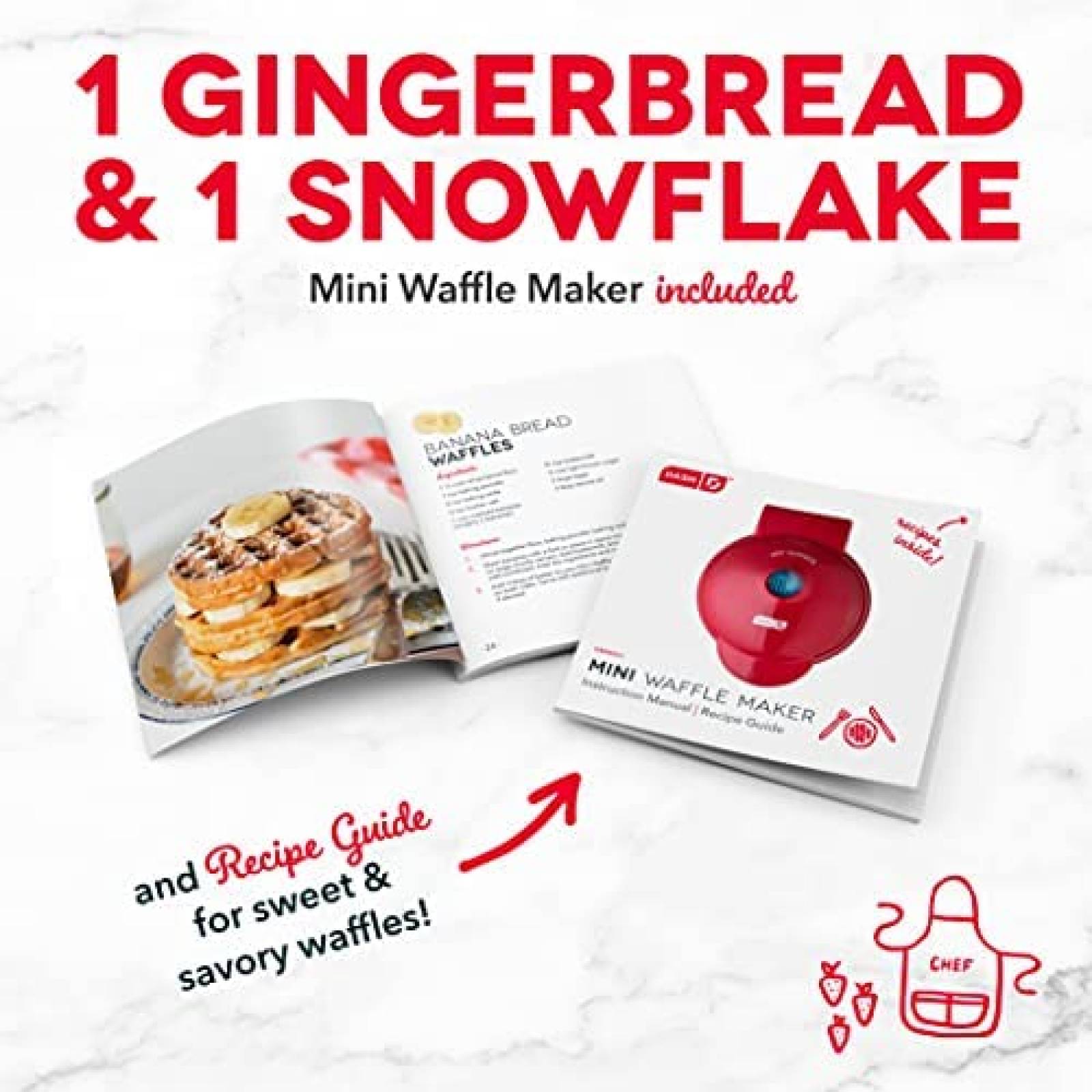 Mini Wafflera DASH Diseño Navideño 2pzs -Multicolor