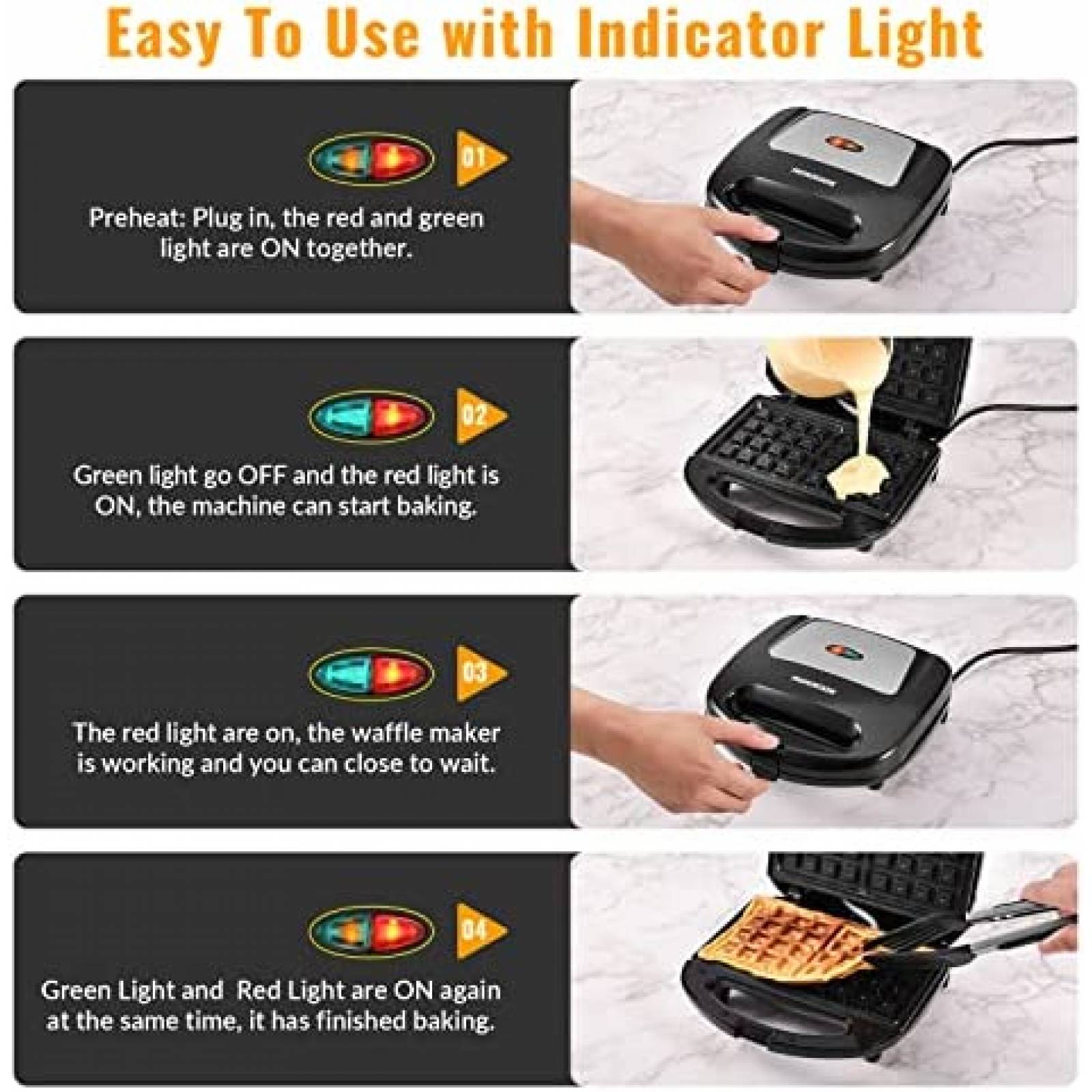 Wafflera MONXOOK de 750W para 2 Waffles Cuadrados -Negro