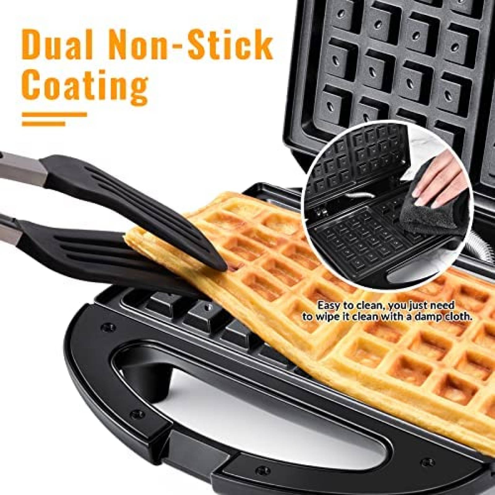 Wafflera MONXOOK de 750W para 2 Waffles Cuadrados -Negro