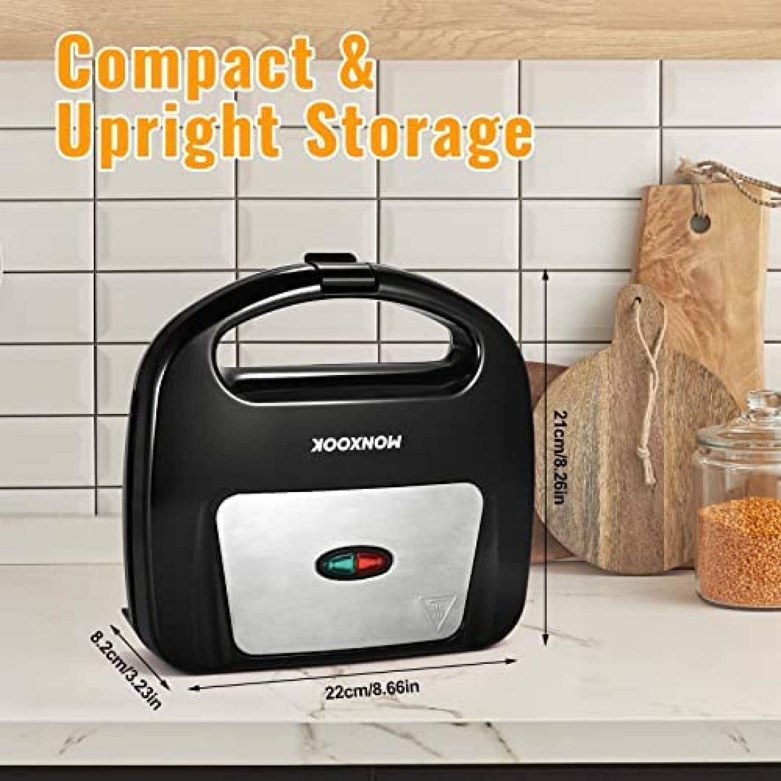 Wafflera MONXOOK de 750W para 2 Waffles Cuadrados -Negro