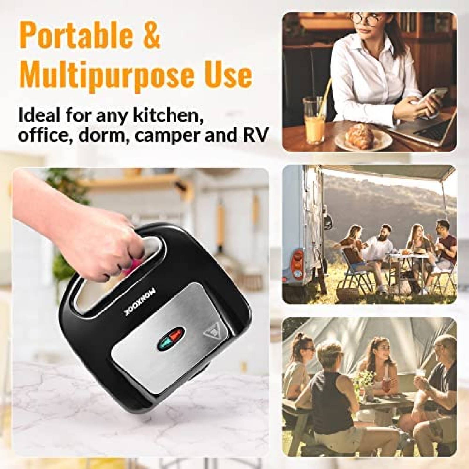 Wafflera MONXOOK de 750W para 2 Waffles Cuadrados -Negro