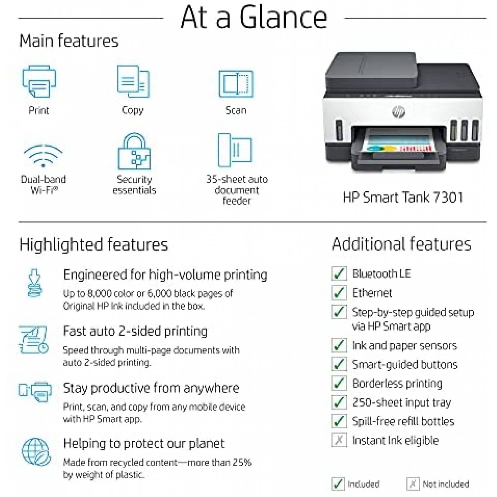 Impresora HP Smart -Tank 7301 Bluetooth/Wifi/USB -Negro