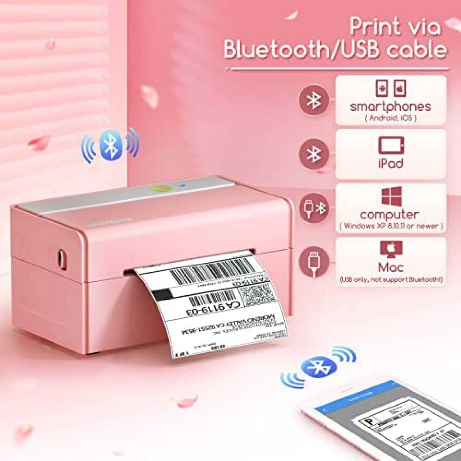 Impresora de Etiquetas JADENS 468BT de 4''x6'' -Rosa