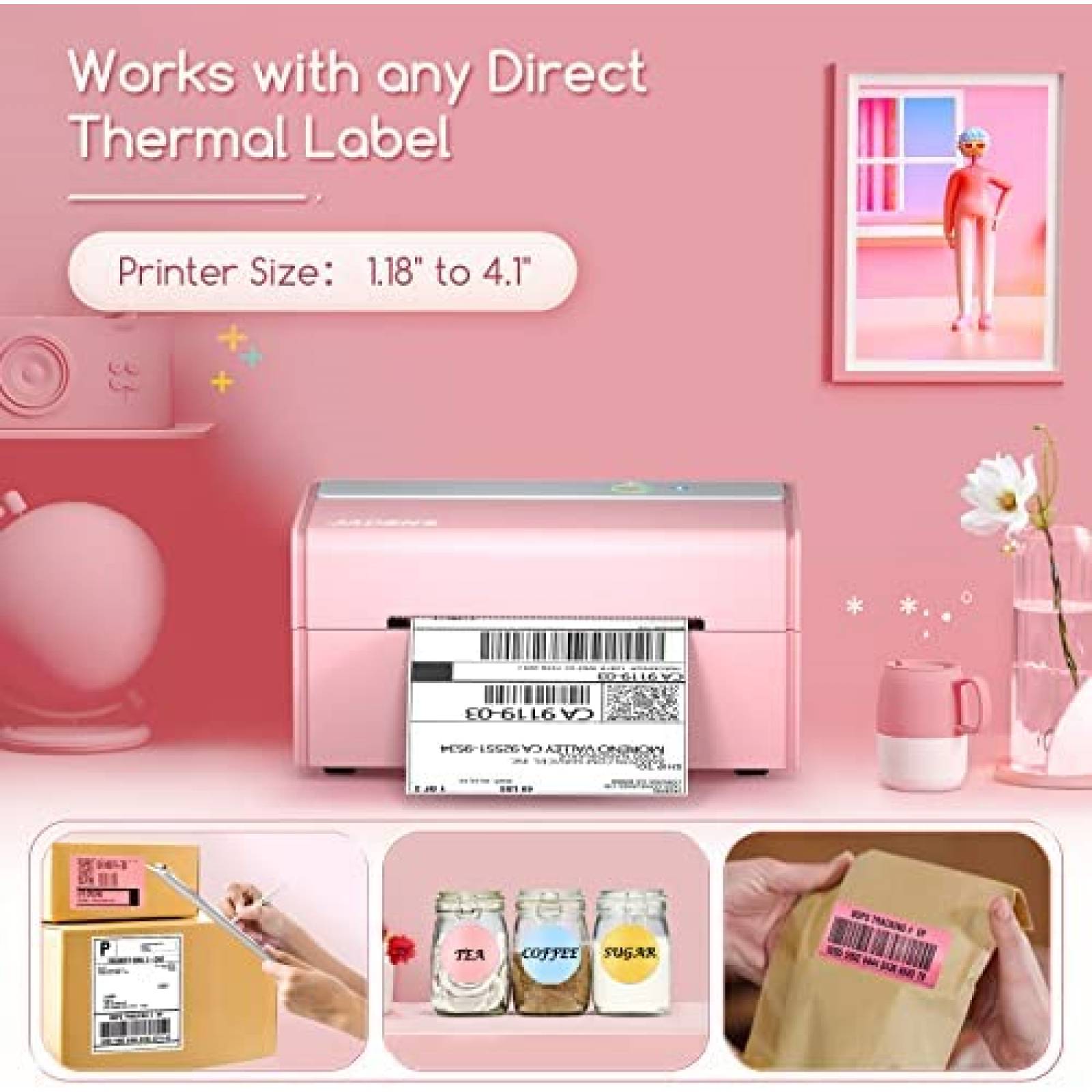 Impresora de Etiquetas JADENS 468BT de 4''x6'' -Rosa