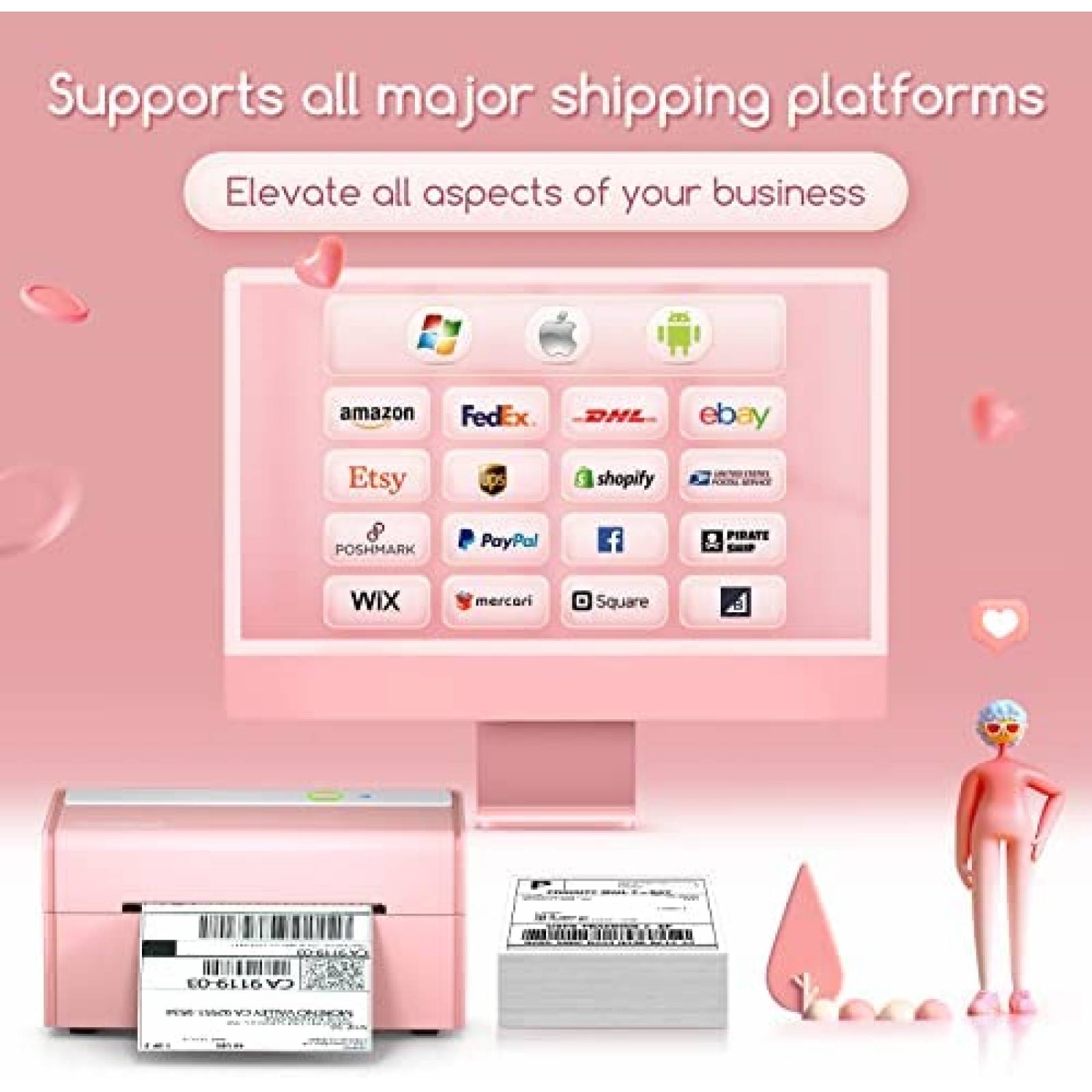 Impresora de Etiquetas JADENS 468BT de 4''x6'' -Rosa