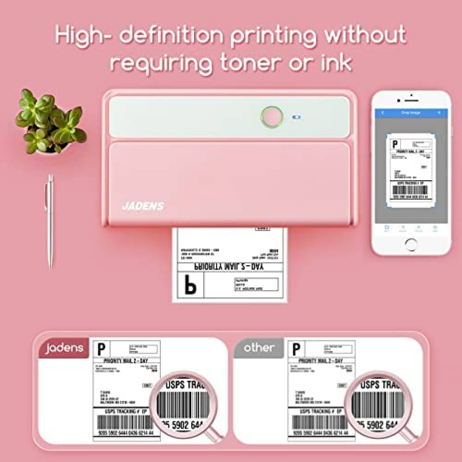 Impresora de Etiquetas JADENS 468BT de 4''x6'' -Rosa