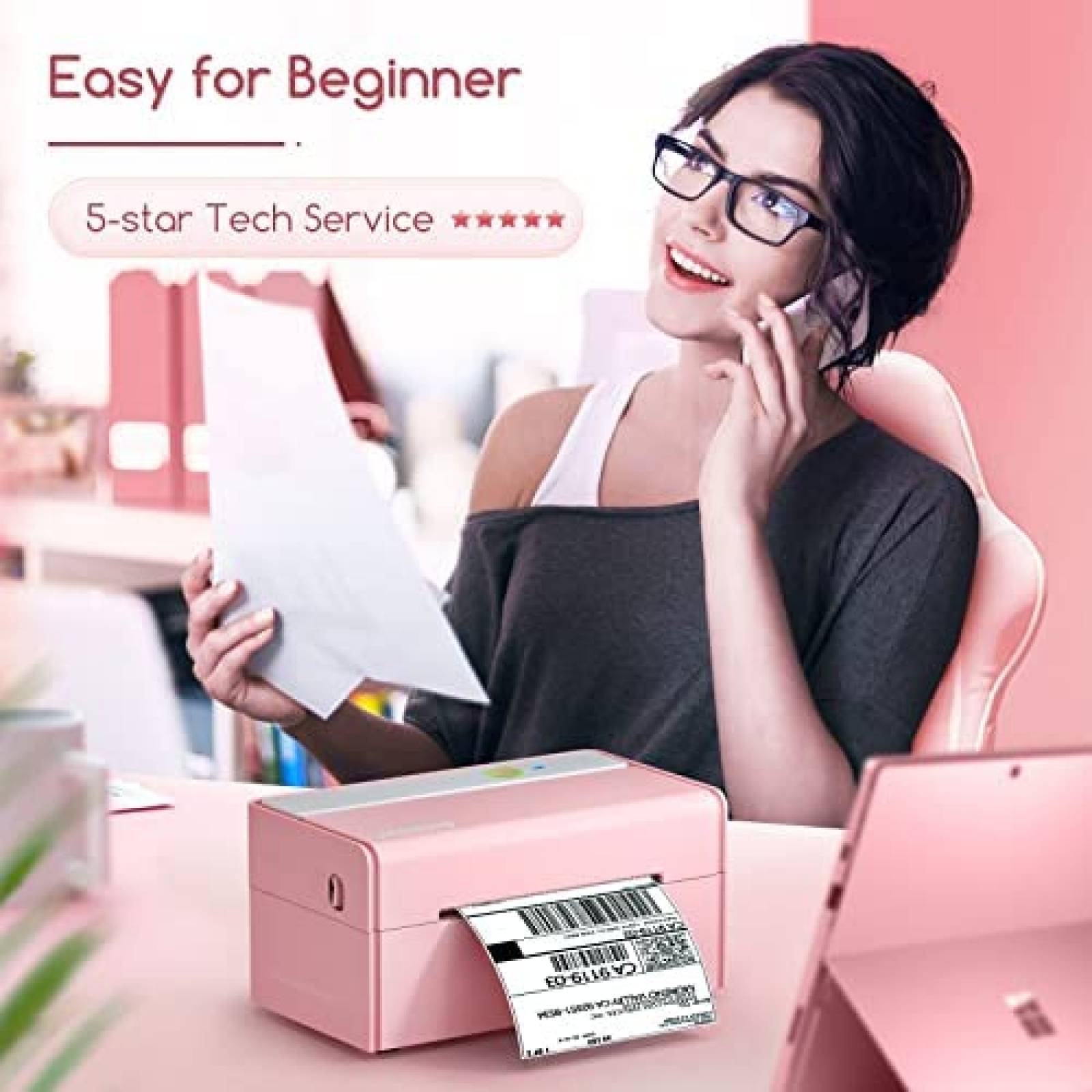 Impresora de Etiquetas JADENS 468BT de 4''x6'' -Rosa