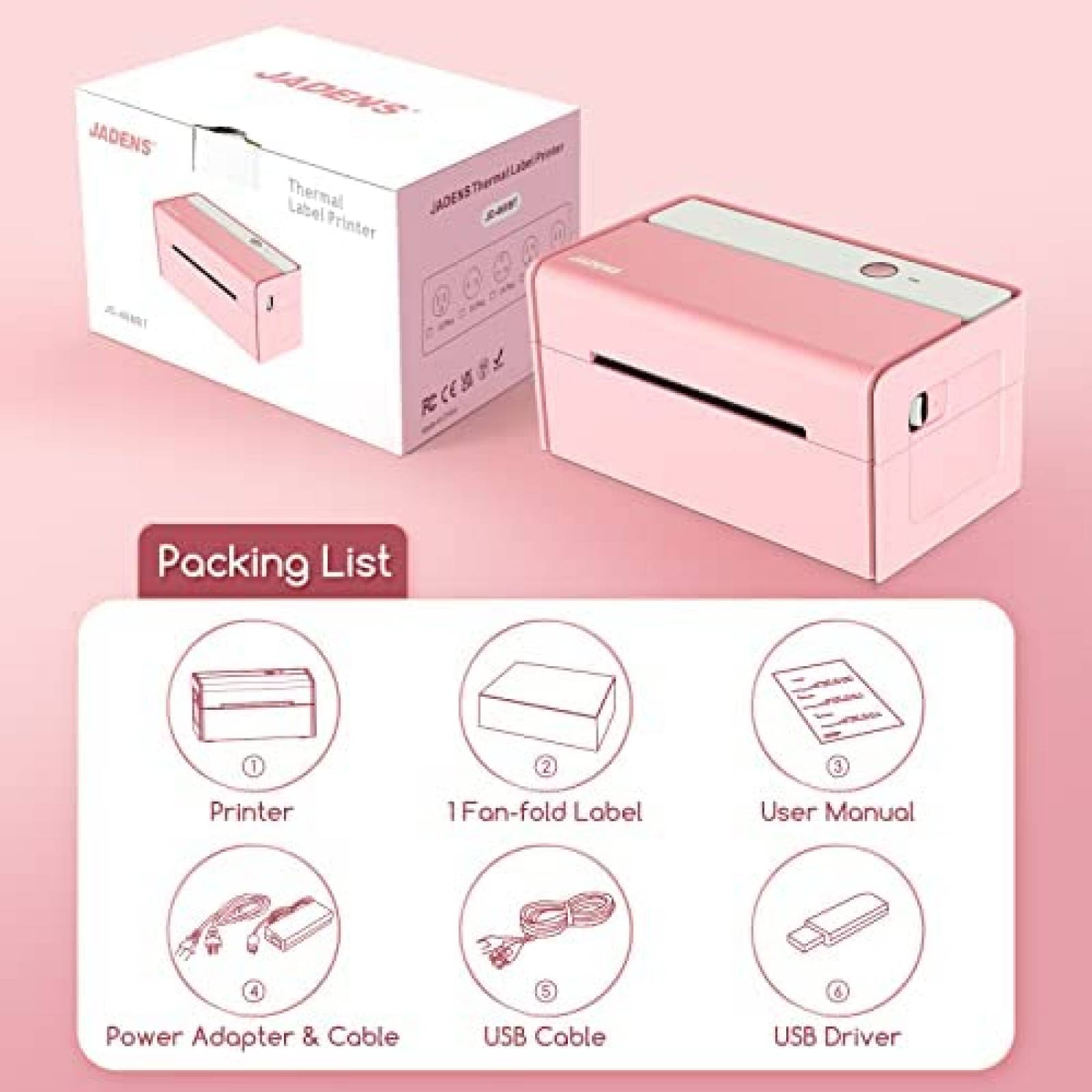 Impresora de Etiquetas JADENS 468BT de 4''x6'' -Rosa