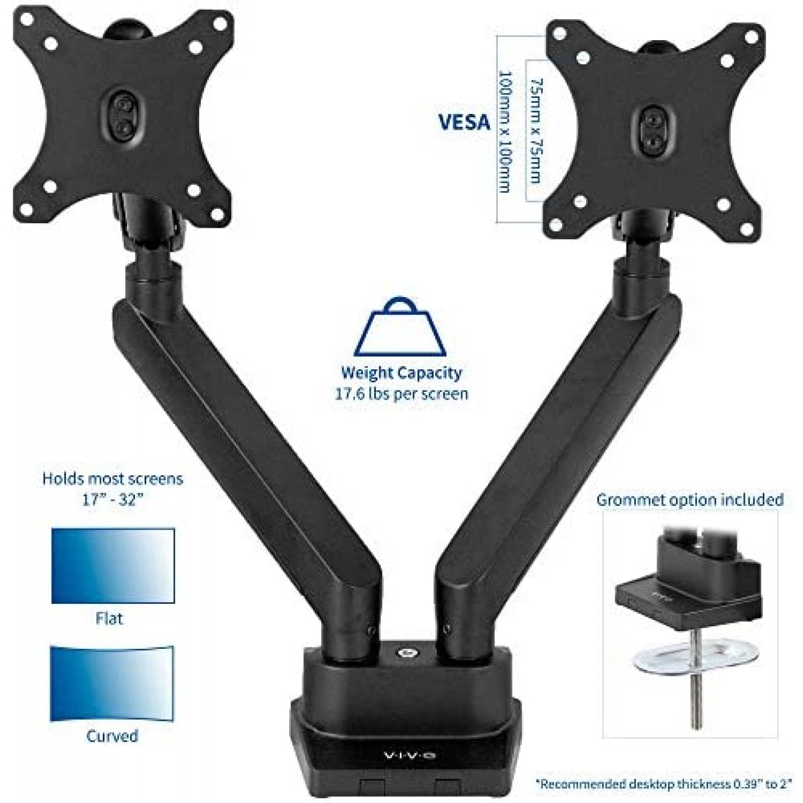 Soporte Monitor VIVO STAND V102BB Doble pantallas hasta 32"
