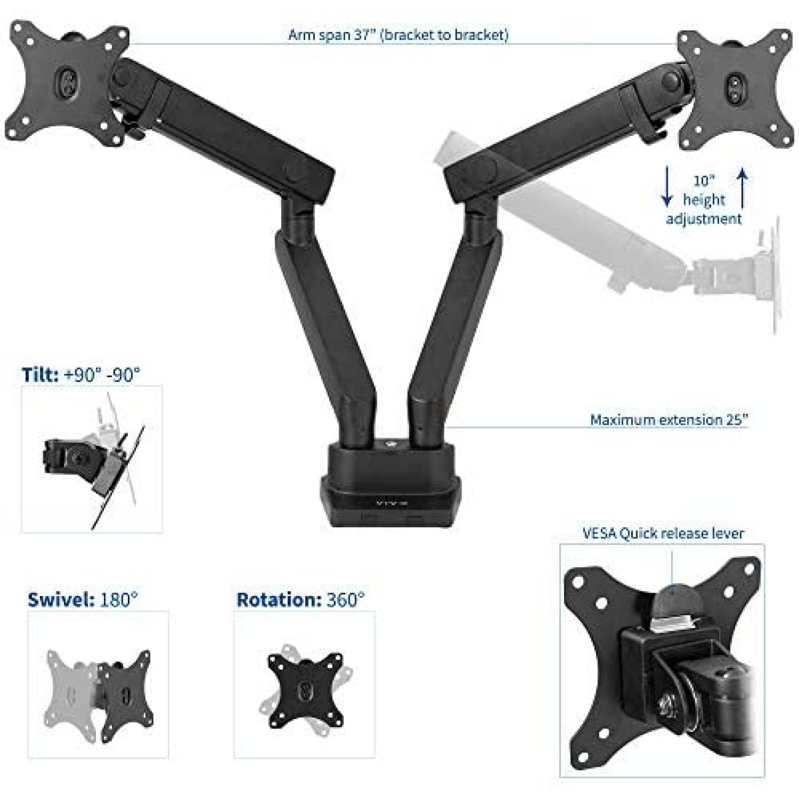 Soporte Monitor VIVO STAND V102BB Doble pantallas hasta 32"