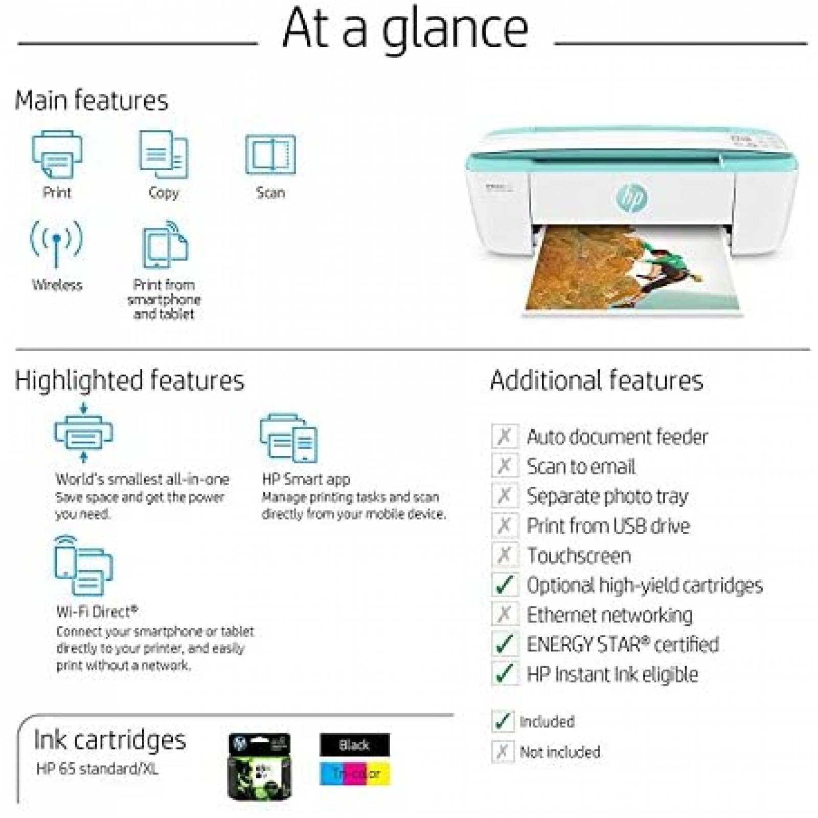 Impresora HP DeskJet 3755 Compacta Instant Ink -Verde