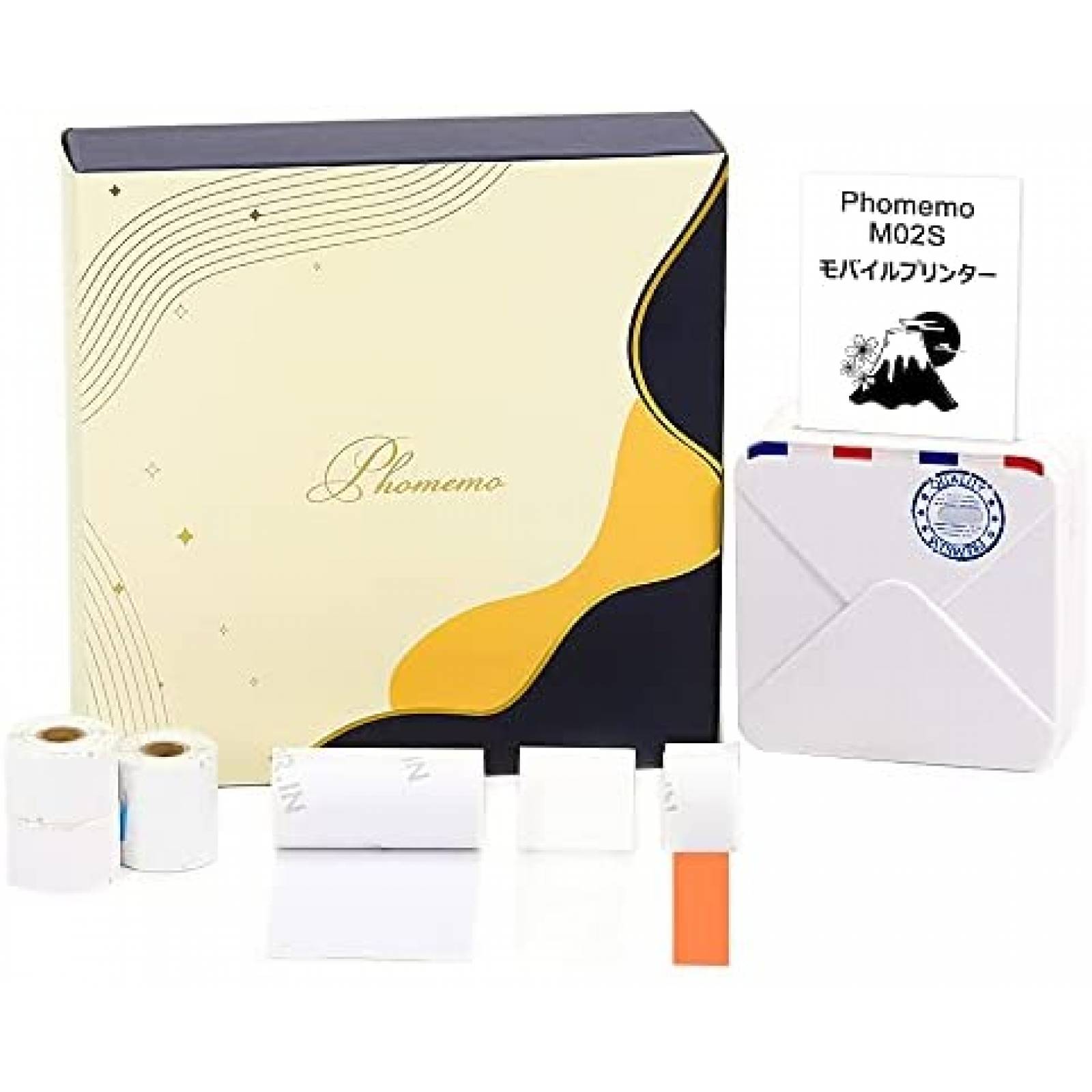 Impresora portatil Phomemo M02S 300DPI con 6 rollos -Blanco