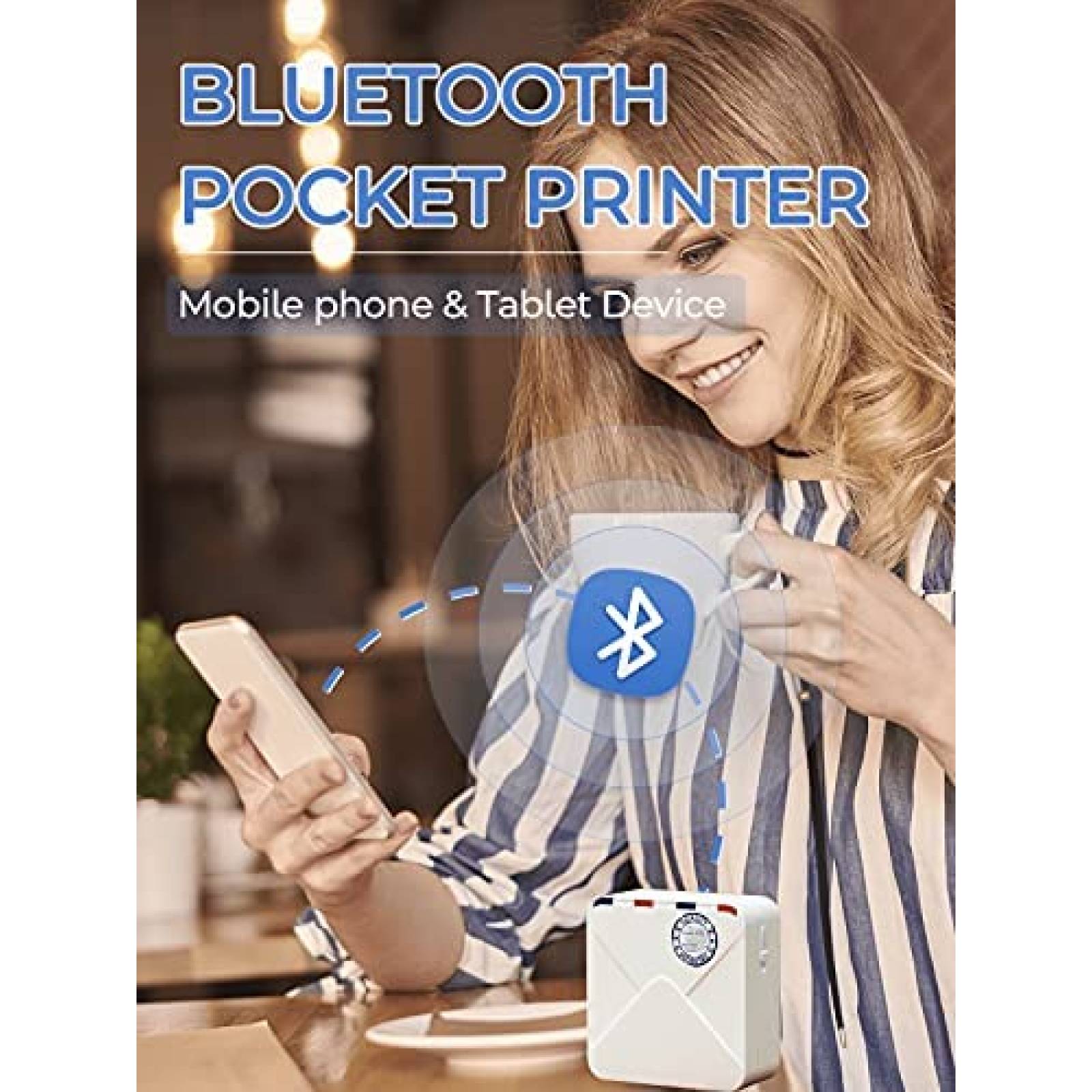 Impresora portatil Phomemo M02S 300DPI con 6 rollos -Blanco