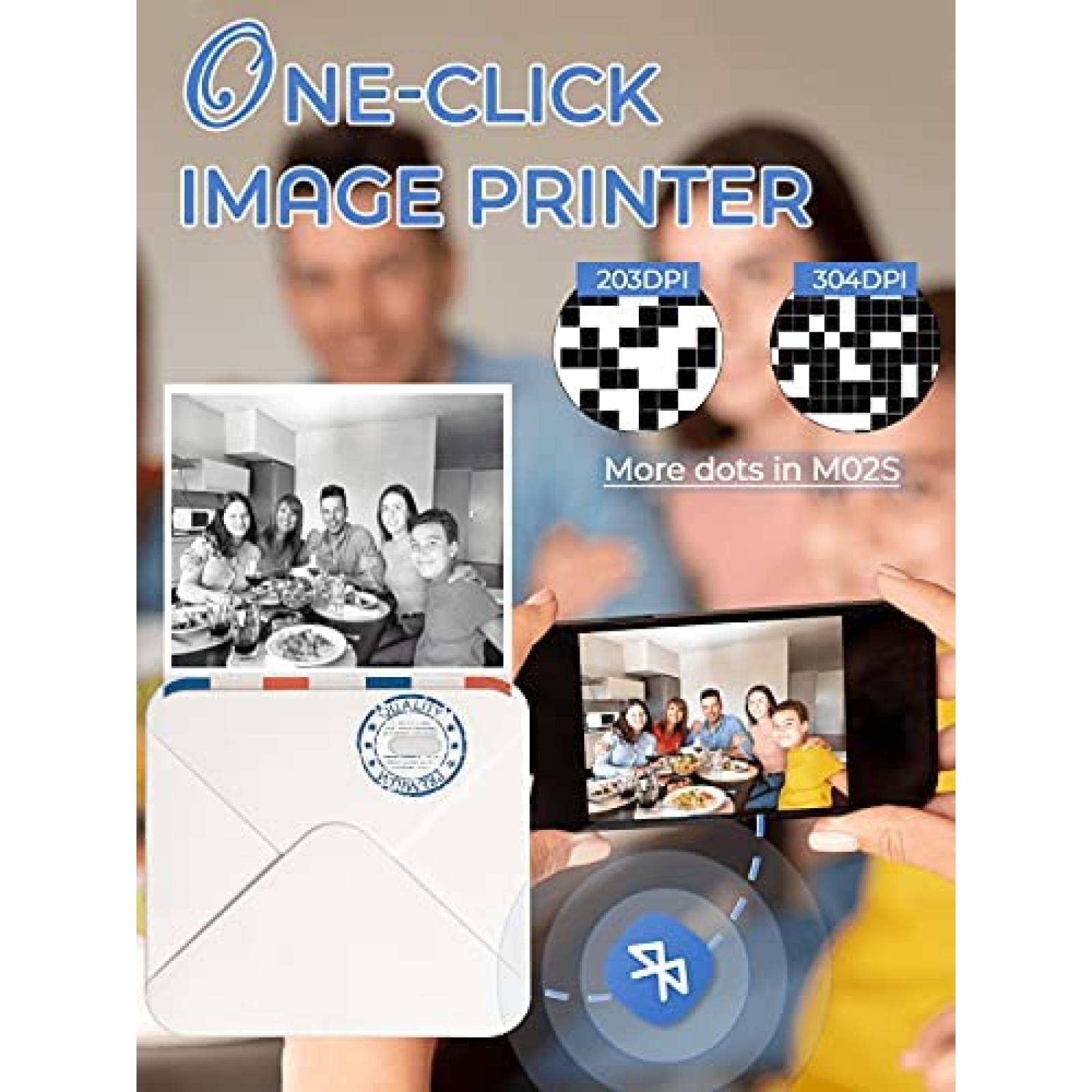 Impresora portatil Phomemo M02S 300DPI con 6 rollos -Blanco