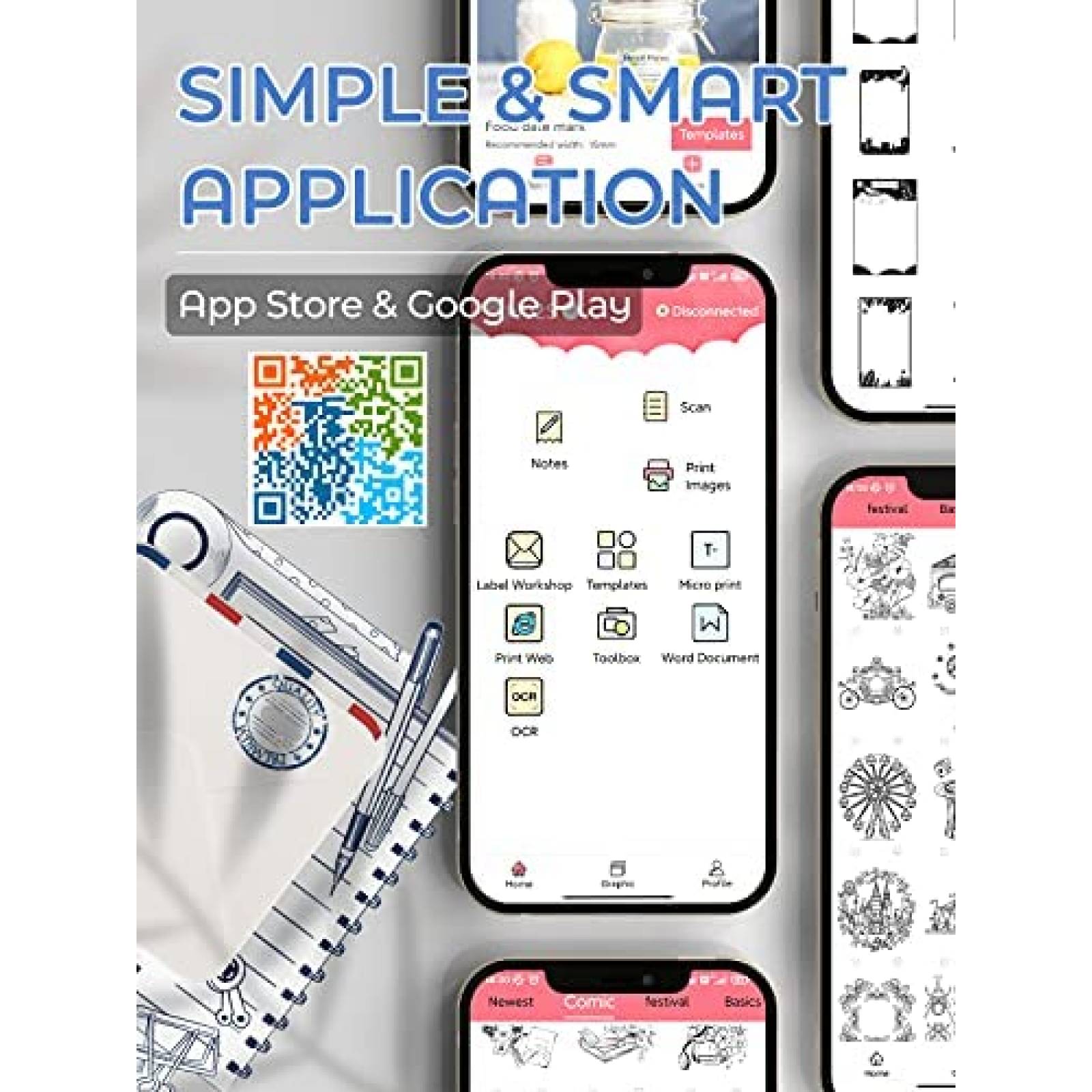 Impresora portatil Phomemo M02S 300DPI con 6 rollos -Blanco