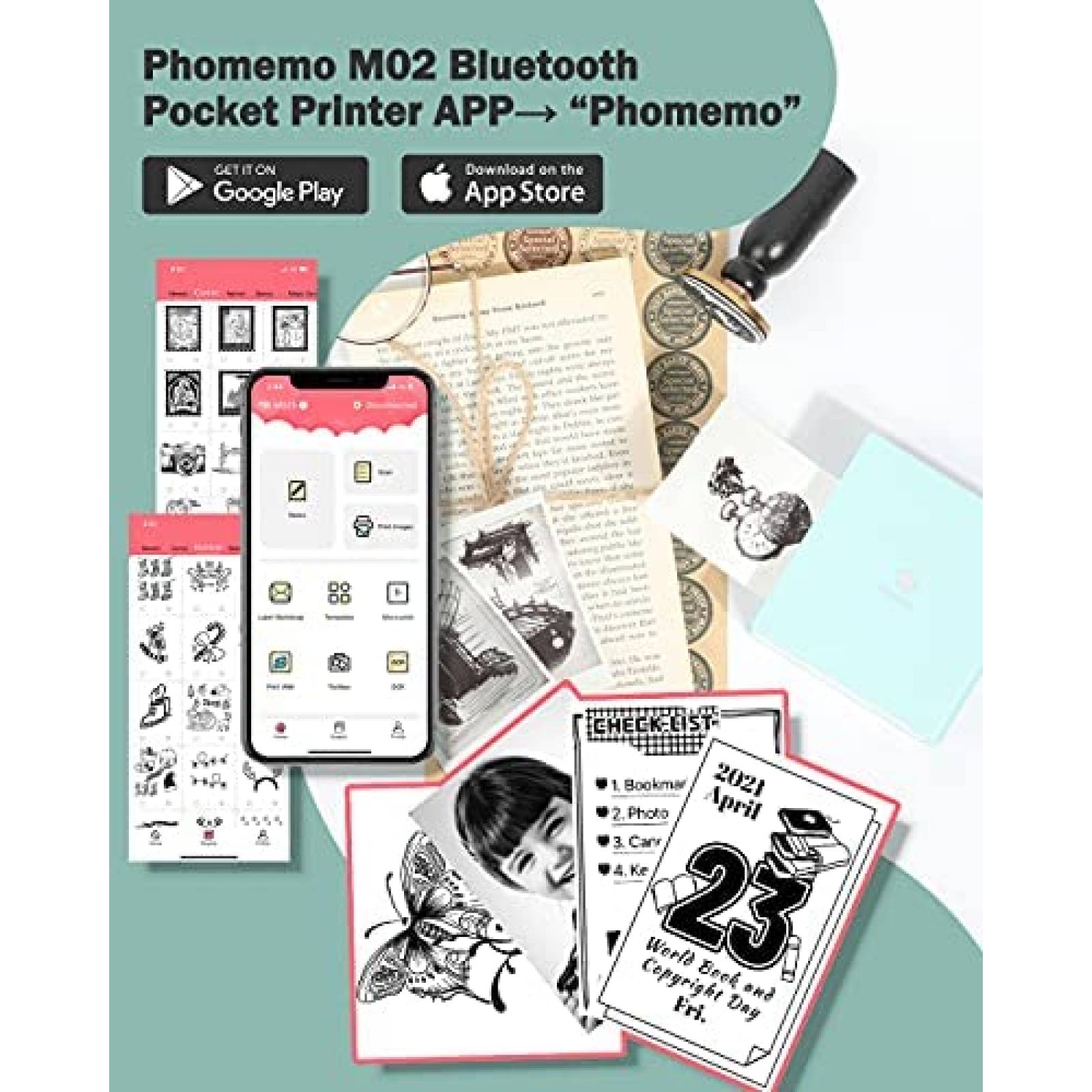 Impresora Telefono Phomemo M02 Bluetooth 3 rollos -Azul