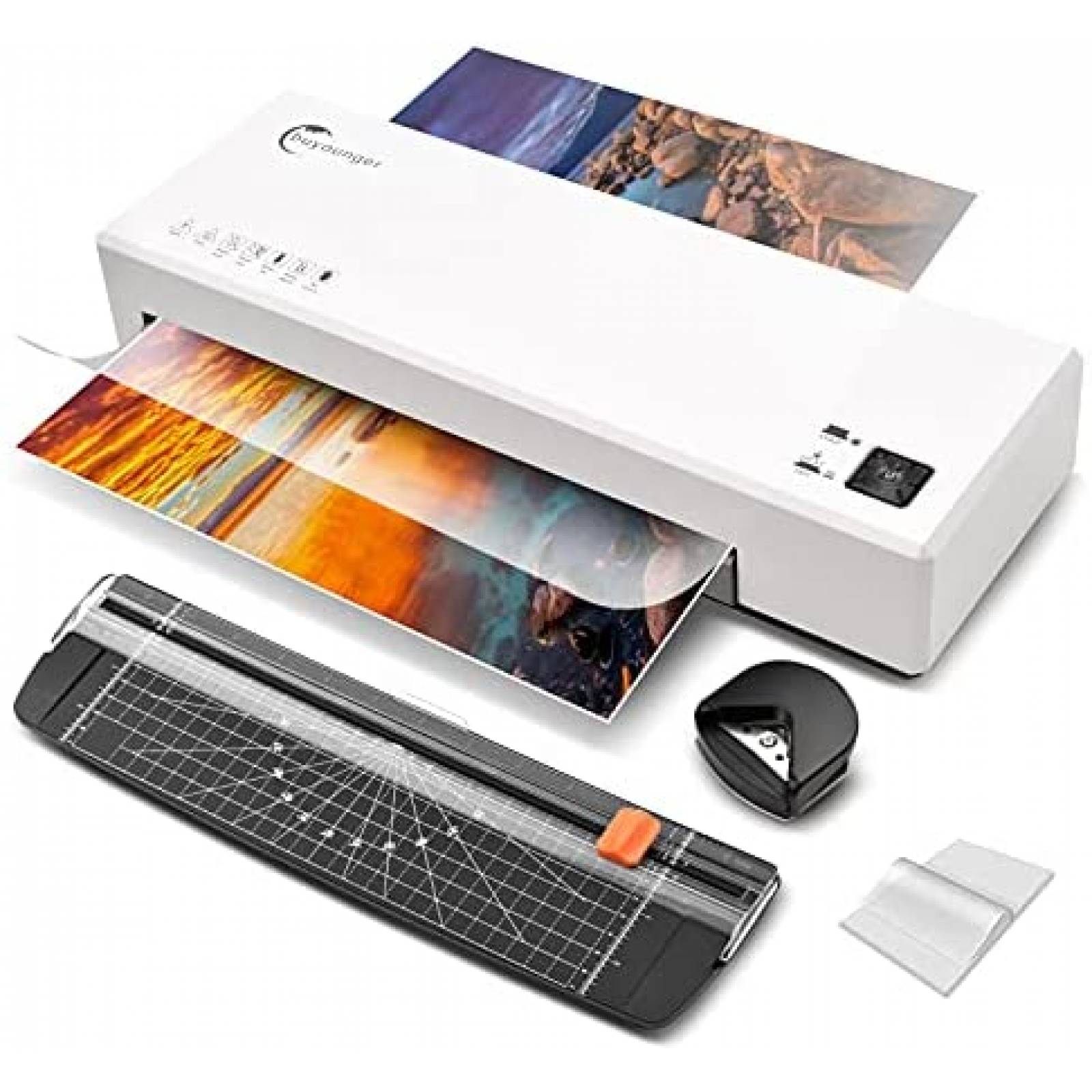 Kit Laminadora Buyounger con Redondeador de Esquinas -Blanco