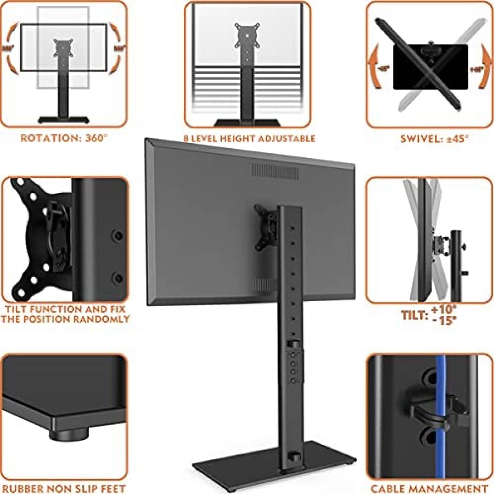 Soporte Monitor Hemudu HT05B-003 Rotatorio 45 43" -Negro