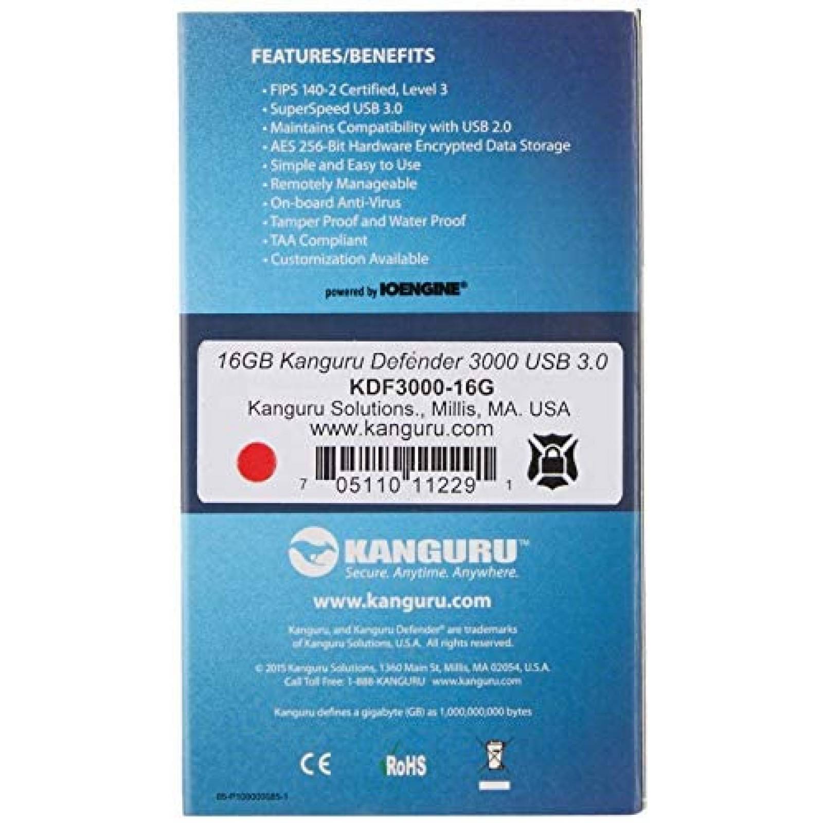 Memoria USB Flash Drive Kanguru Solutions de 16GB -Gris