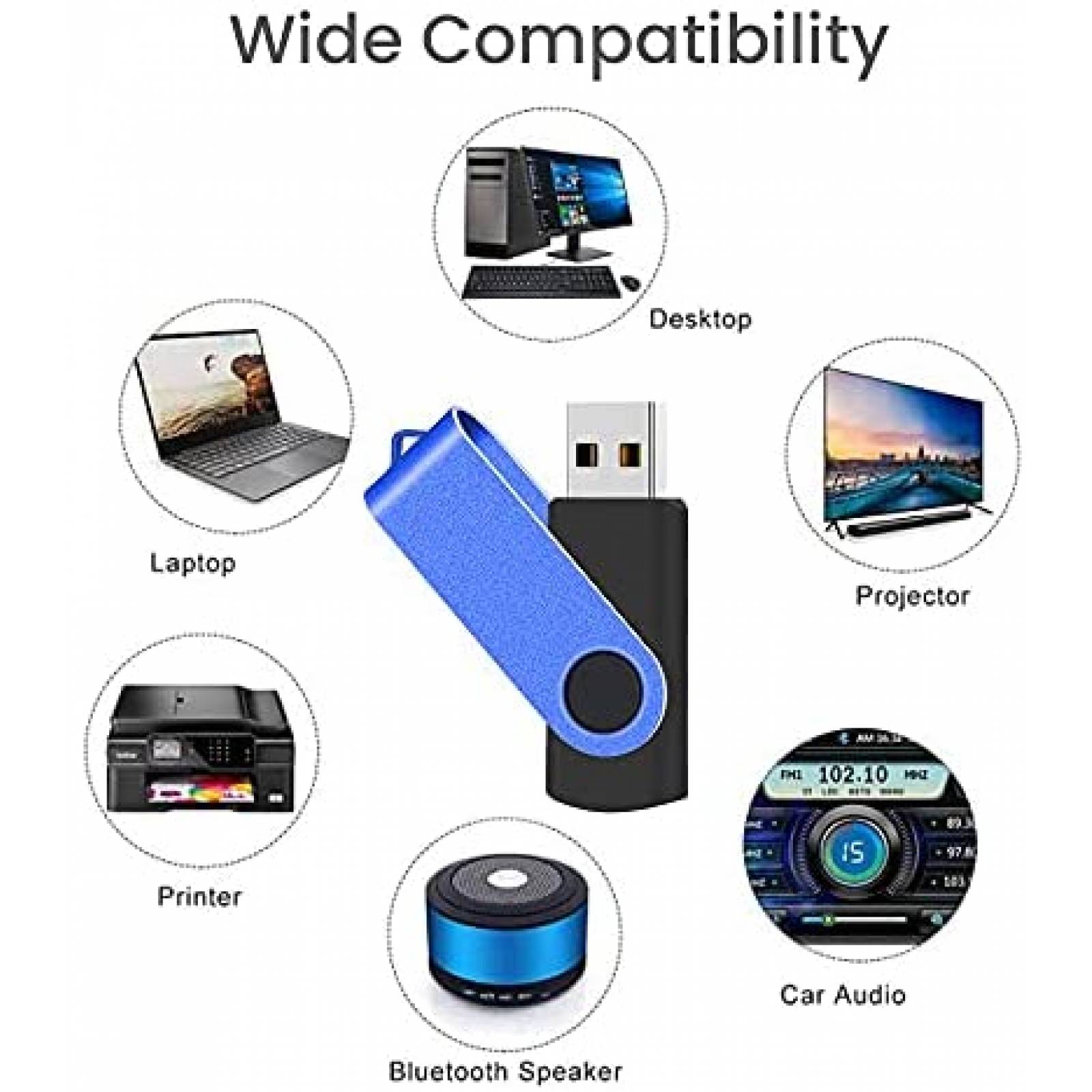 Unidad flash USB de 32 GB, paquete de 5 unidades de pulgar, memoria USB 2.0  portátil, almacenamiento de datos con 5 cordones para computadora