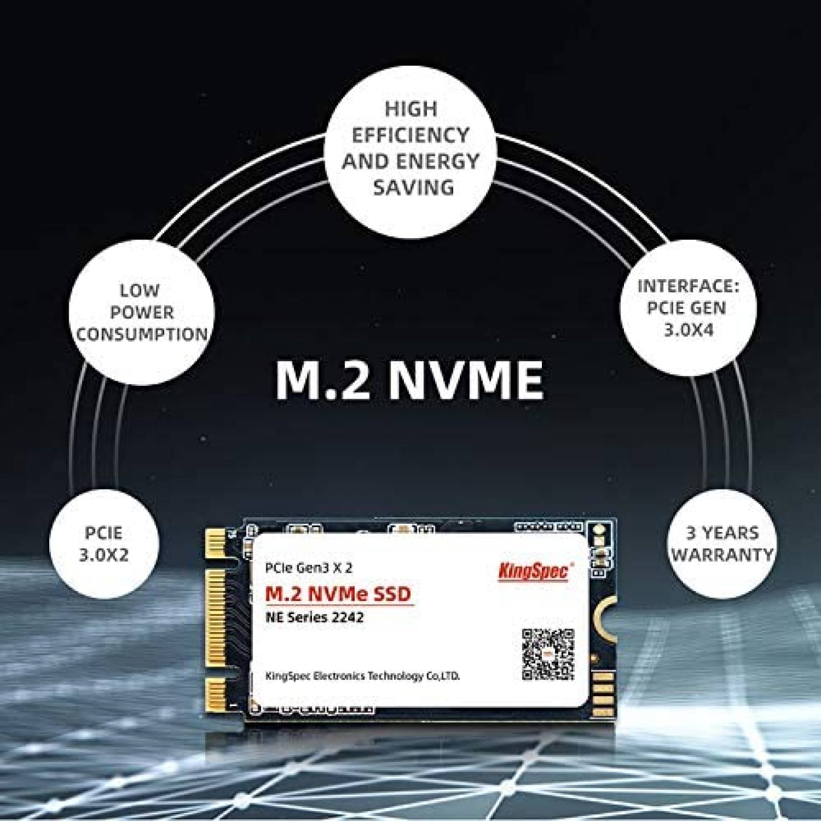 SSD Interno KingSpec 128GB M.2 2242 NVME PCIE 42mm -Blanco