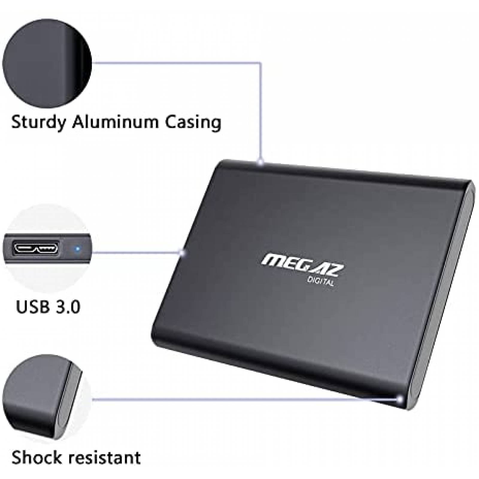 Disco Duro Externo MEGAZ DIGITAL Portatil 250GB -Gris