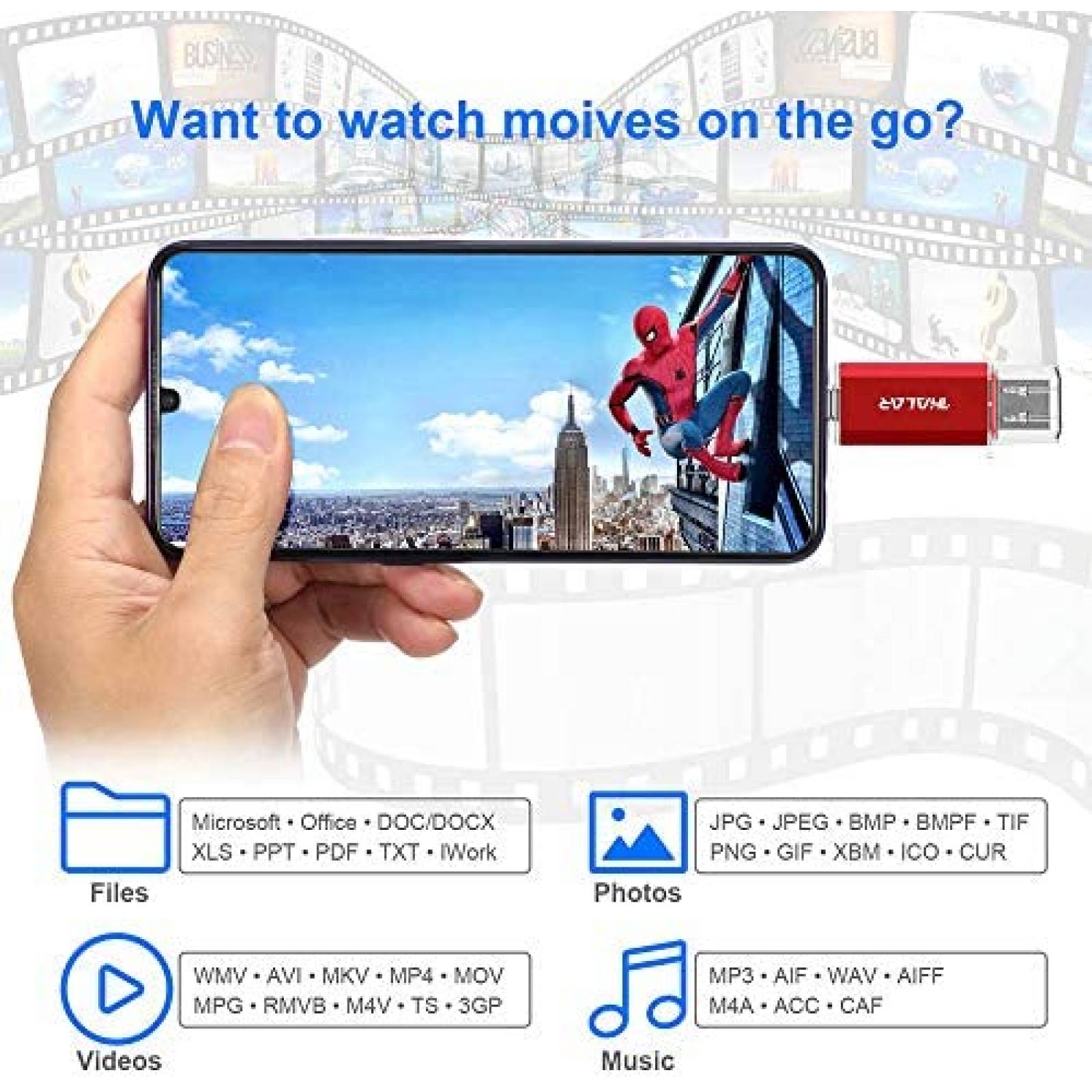 Unidad flash USB C THKAILAR Thunderbolt de 128 GB -Rojo