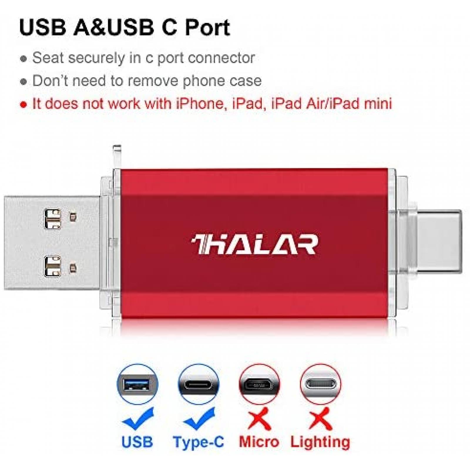 Unidad flash USB C THKAILAR Thunderbolt de 128 GB -Rojo