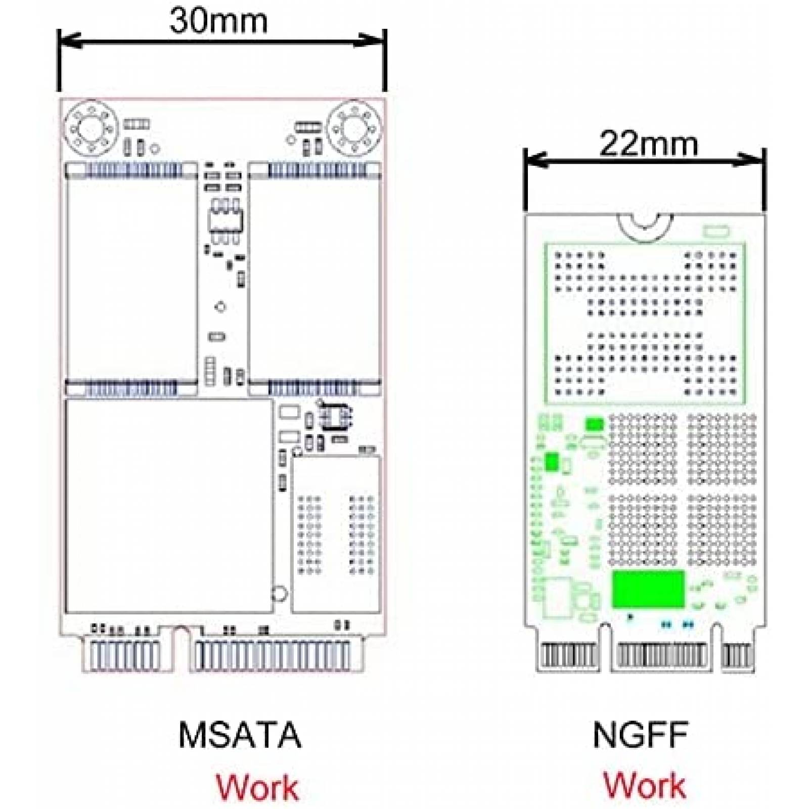 Adaptador PCBA NFHK Mini PCI- E 2 en 1 SSD a SATA 3.0 -Verde
