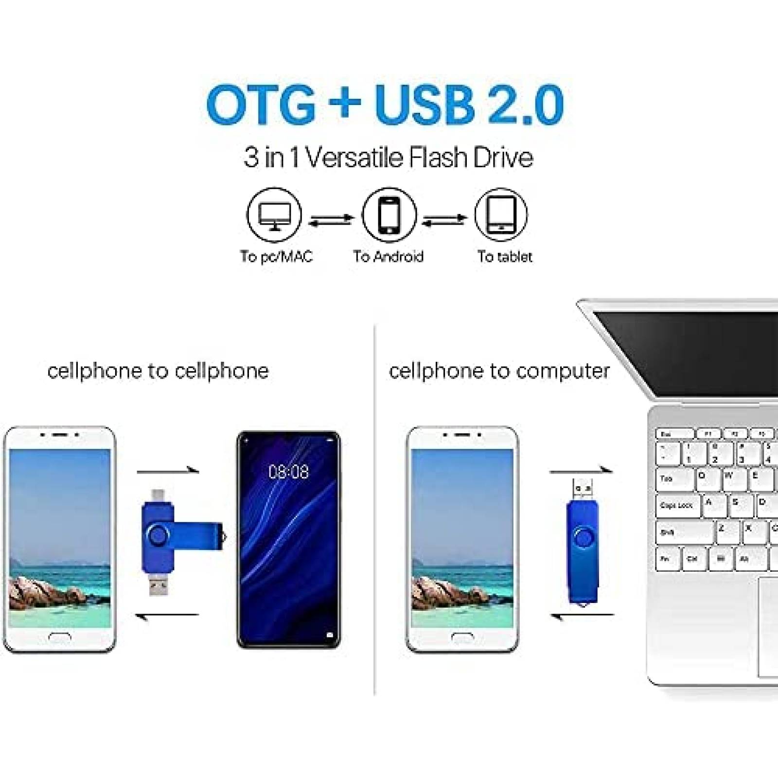 Memoria USB 3 en 1 ABLAZE de 128GB USB/USB C/Micro USB -Azul