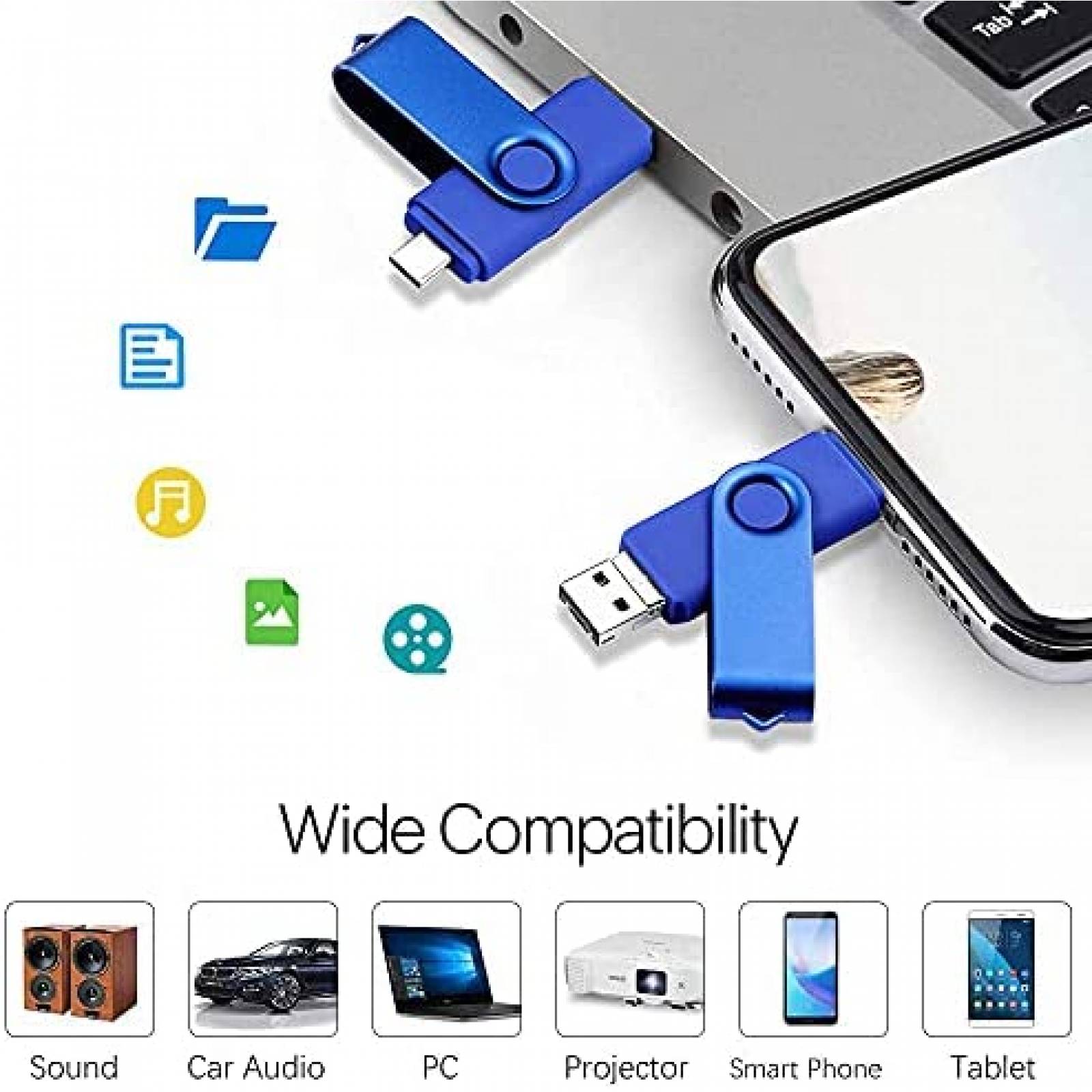 Memoria USB 3 en 1 ABLAZE de 128GB USB/USB C/Micro USB -Azul