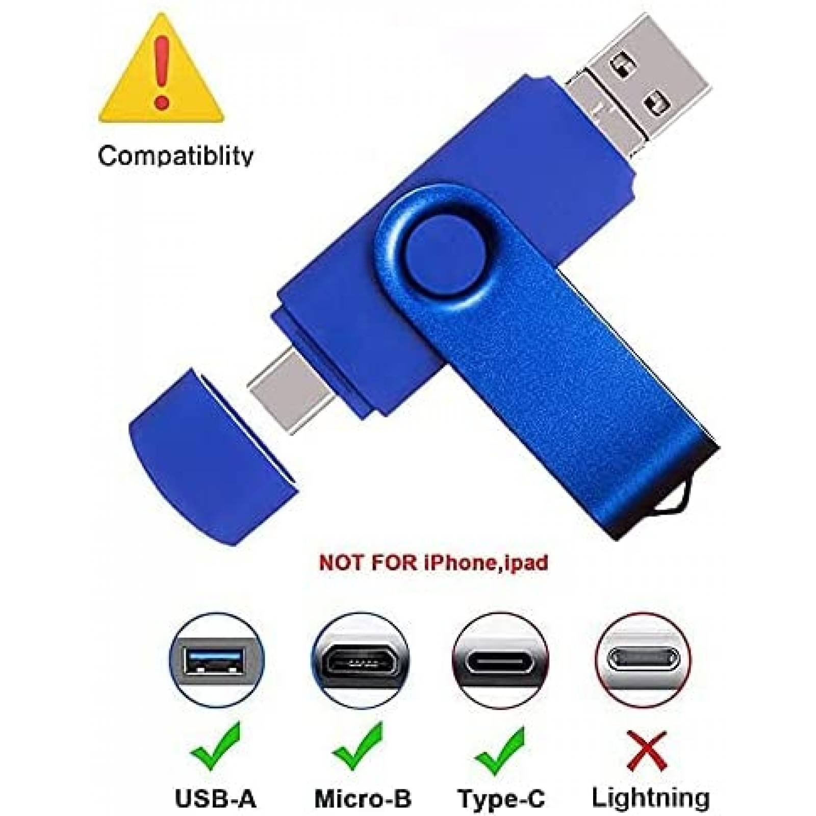 Memoria USB 3 en 1 ABLAZE de 128GB USB/USB C/Micro USB -Azul