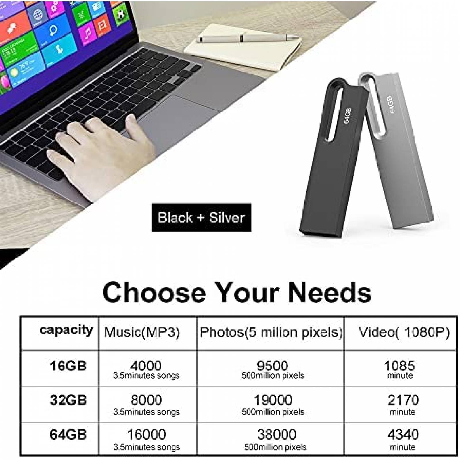 Pack memorias USB Aiibe X2 64GB de metal -Negro/gris