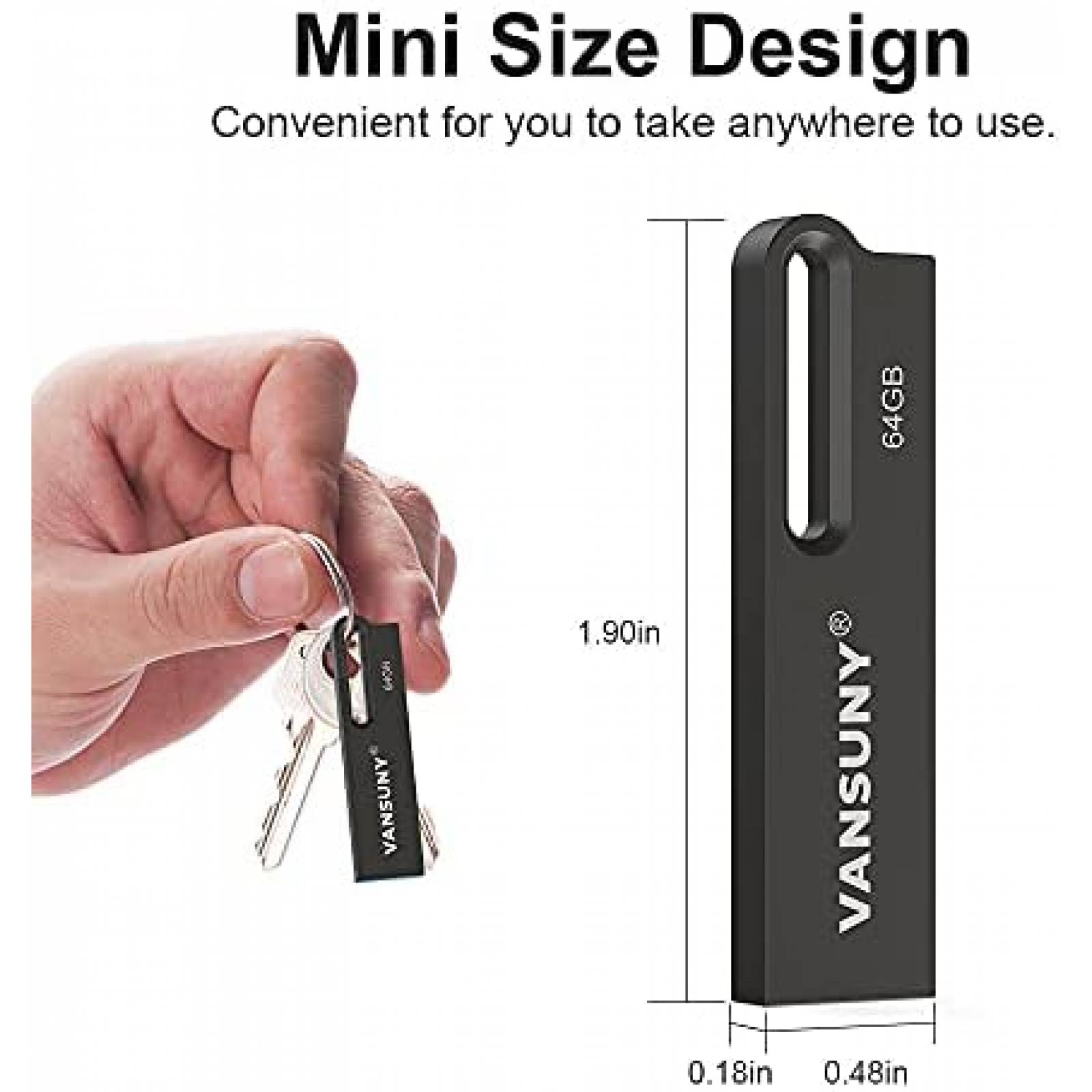 Memoria Flash Drive Vansuny USB de 64 GB Impermebale -Negro