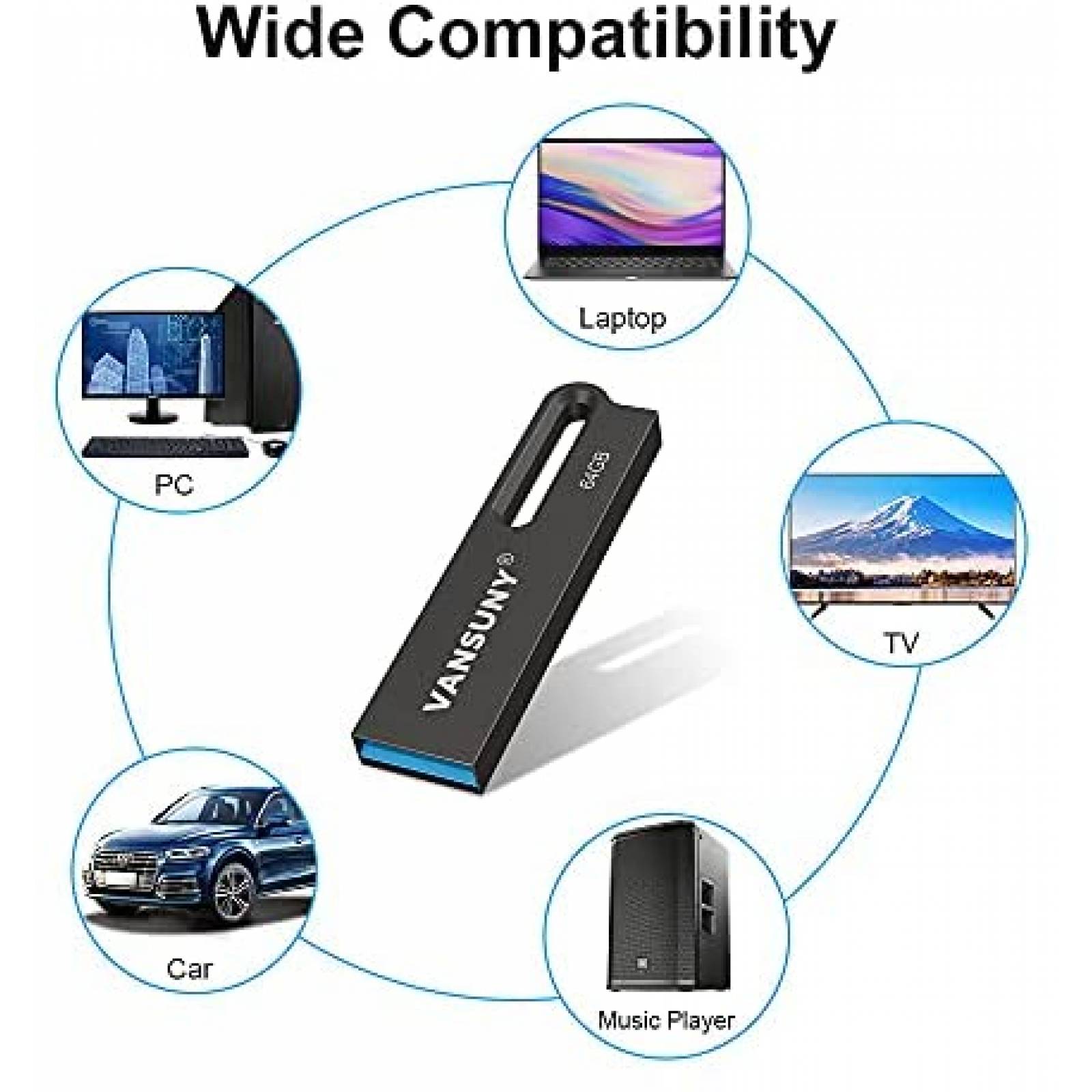Memoria Flash Drive Vansuny USB de 64 GB Impermebale -Negro